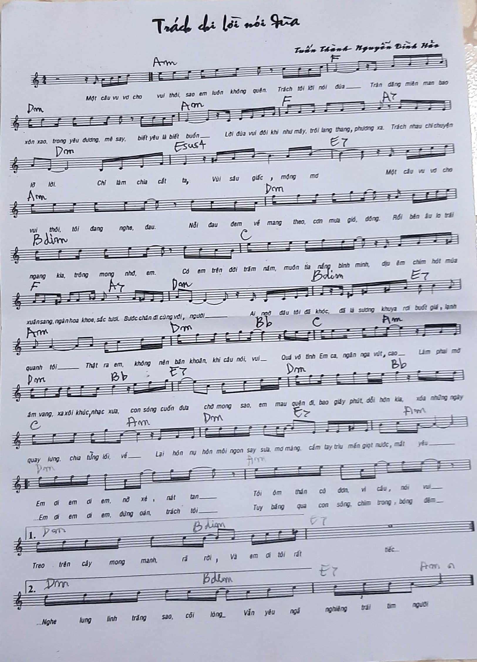Sheet nhạc Trách chi lời nói đùa - Trang 1
