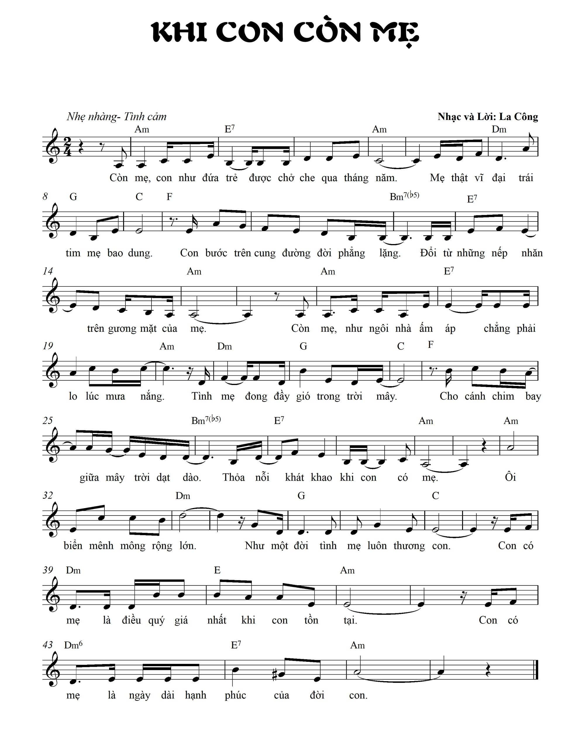 Sheet nhạc Khi con còn mẹ - Trang 1