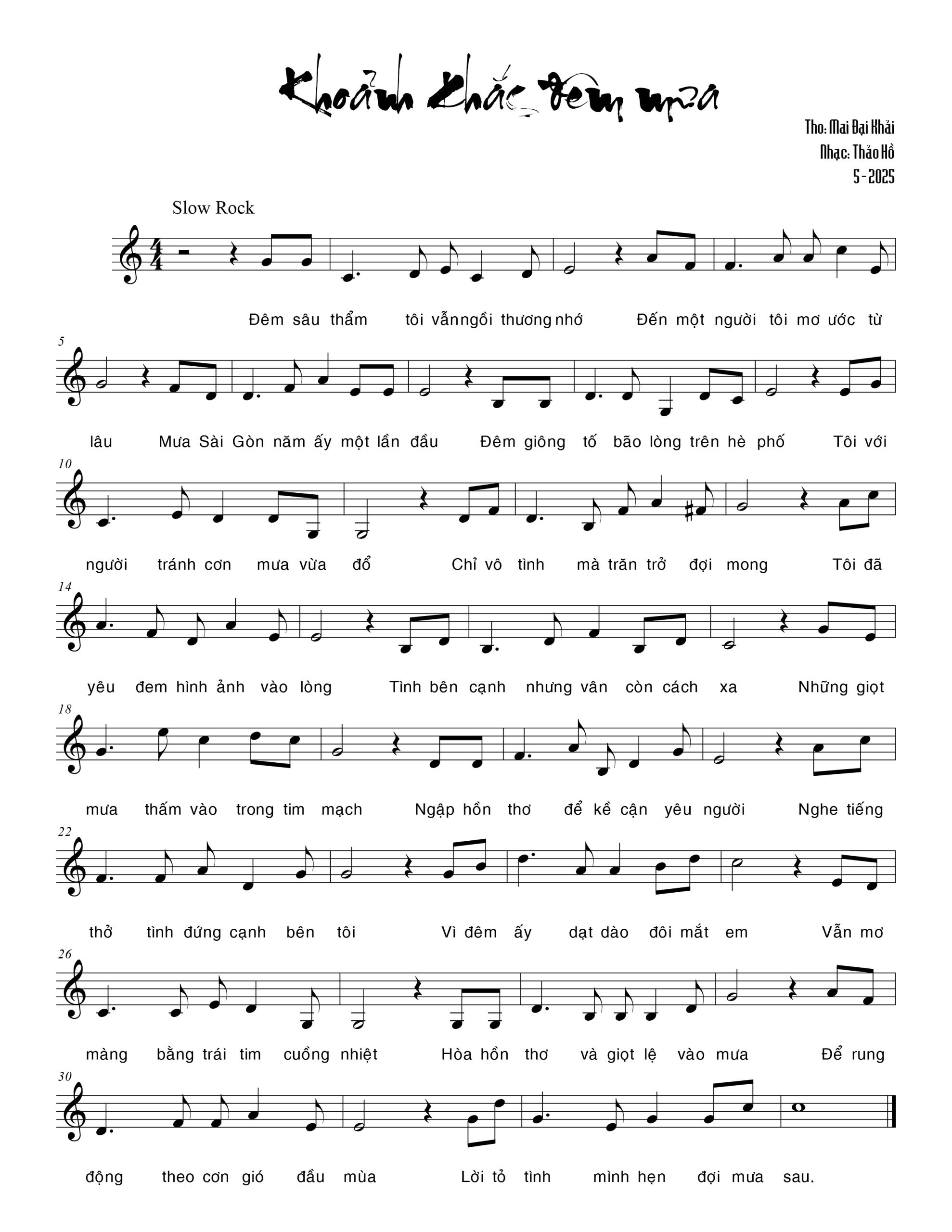 Sheet nhạc Khoảnh khắc đêm mưa - Trang 1