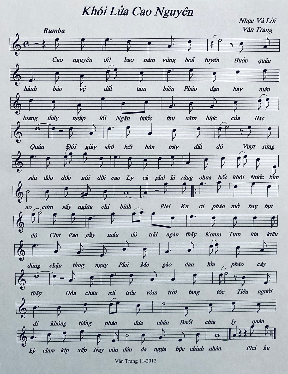 Sheet nhạc Khói lửa cao nguyên - Trang 1