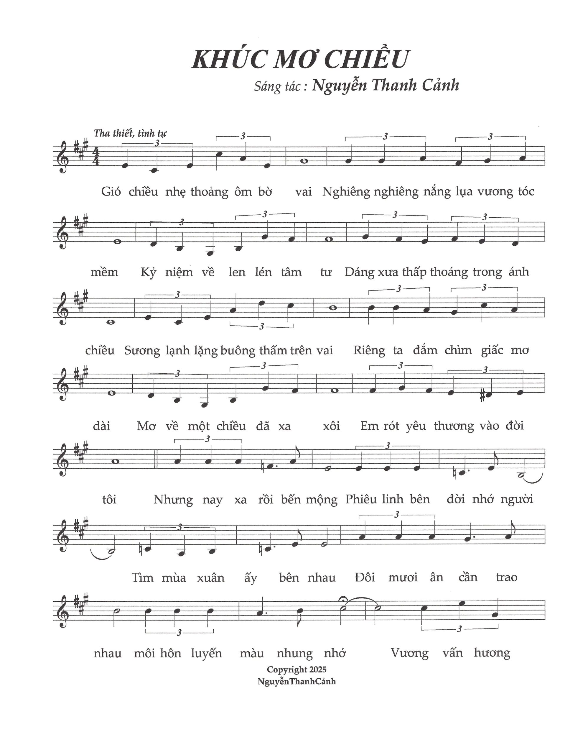 Sheet nhạc Khúc mơ chiều - Trang 1