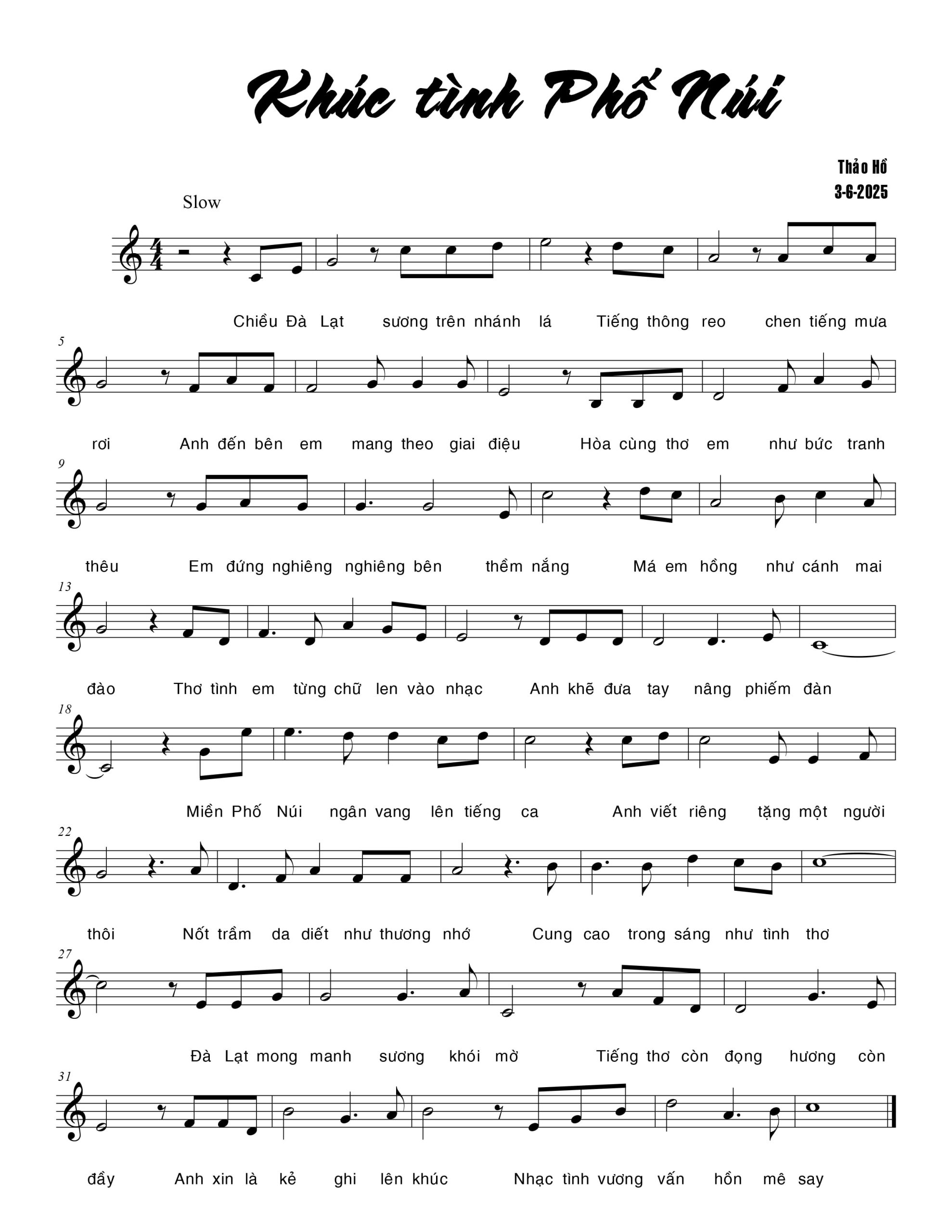 Sheet nhạc Khúc tình phố núi - Trang 1