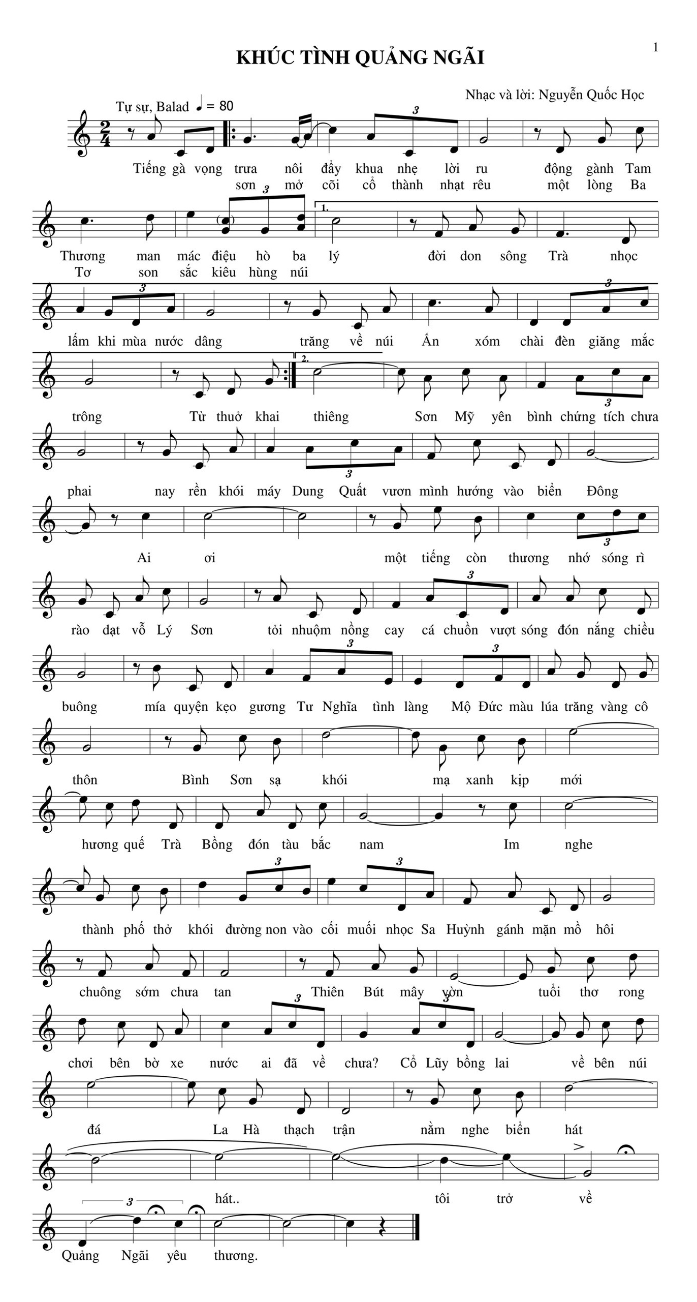 Sheet nhạc Khúc tình Quảng Ngãi - Trang 1