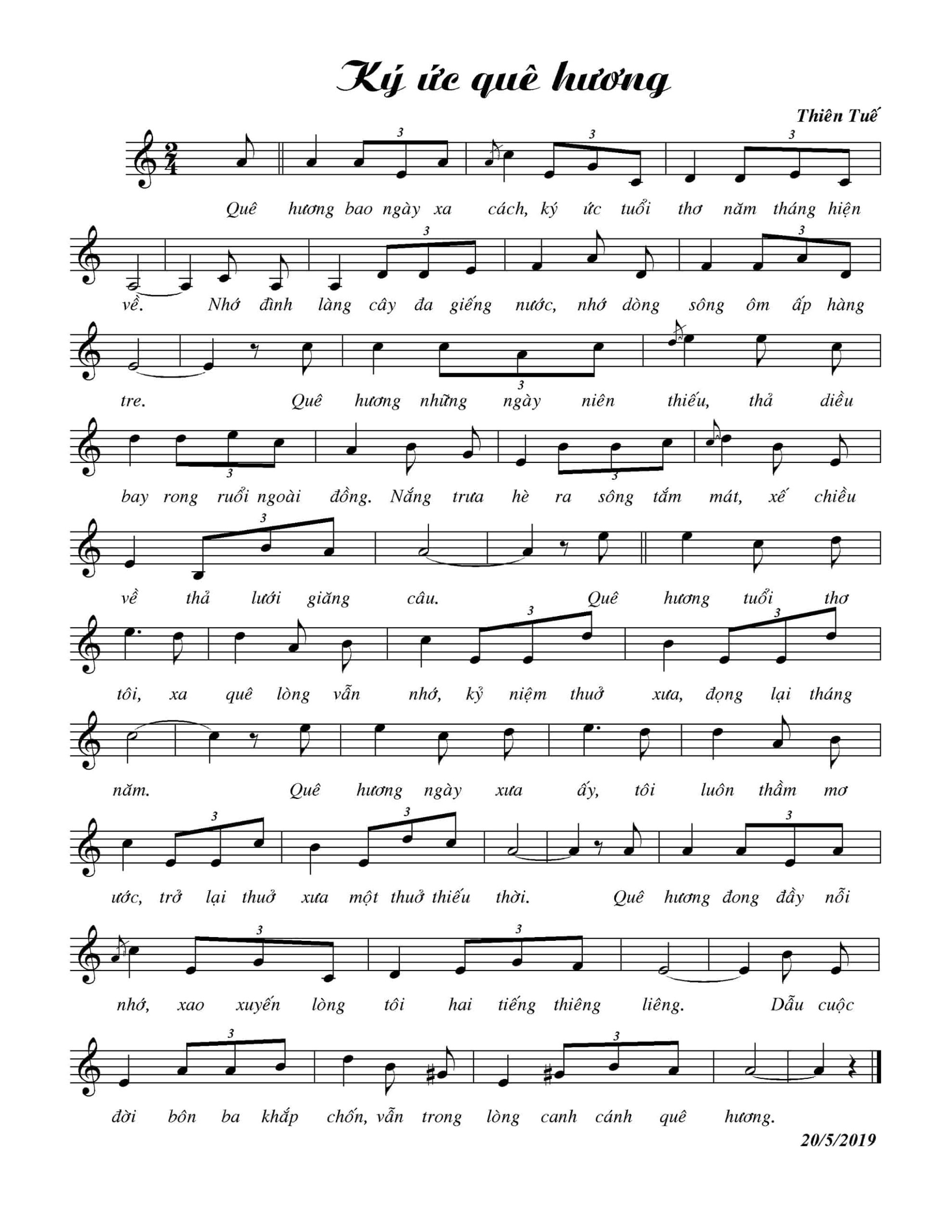 Sheet nhạc Ký ức quê hương - Trang 1