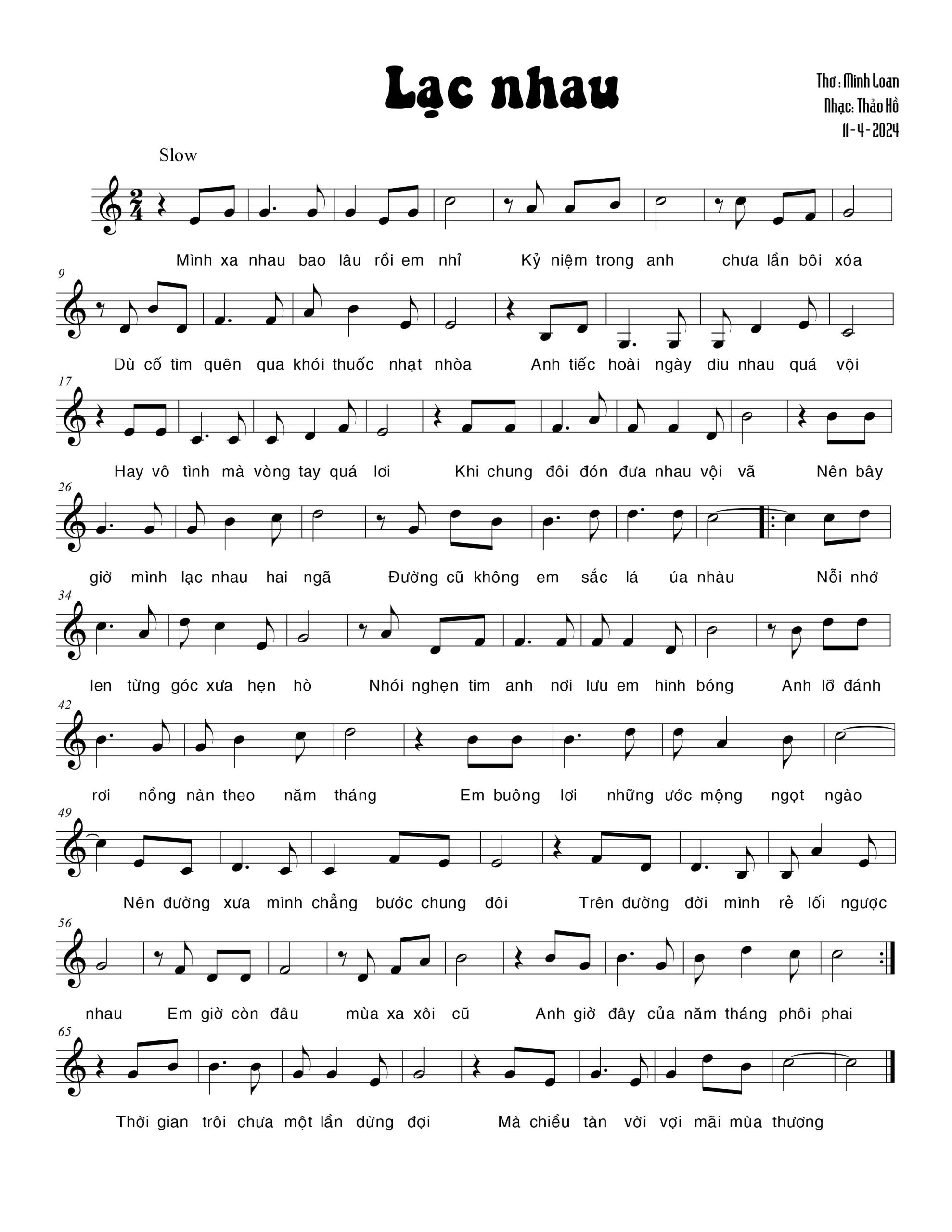 Sheet nhạc Lạc nhau - Trang 1
