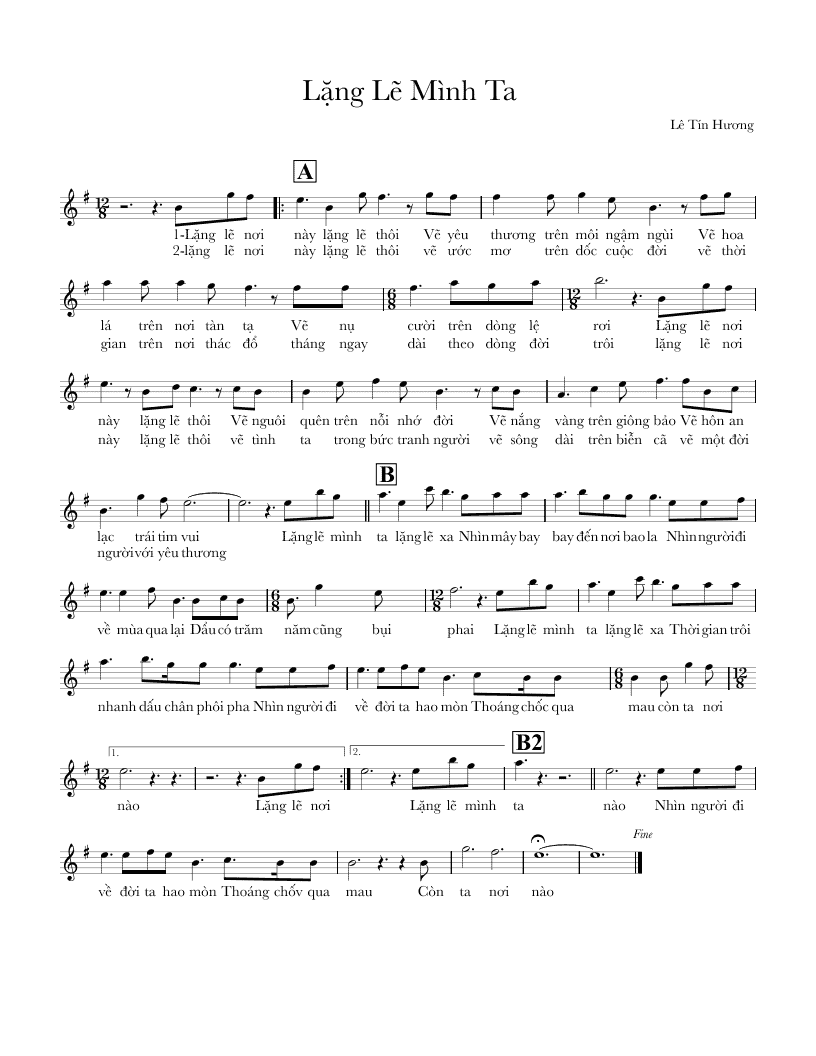 Sheet nhạc Lặng lẽ mình ta - Trang 1