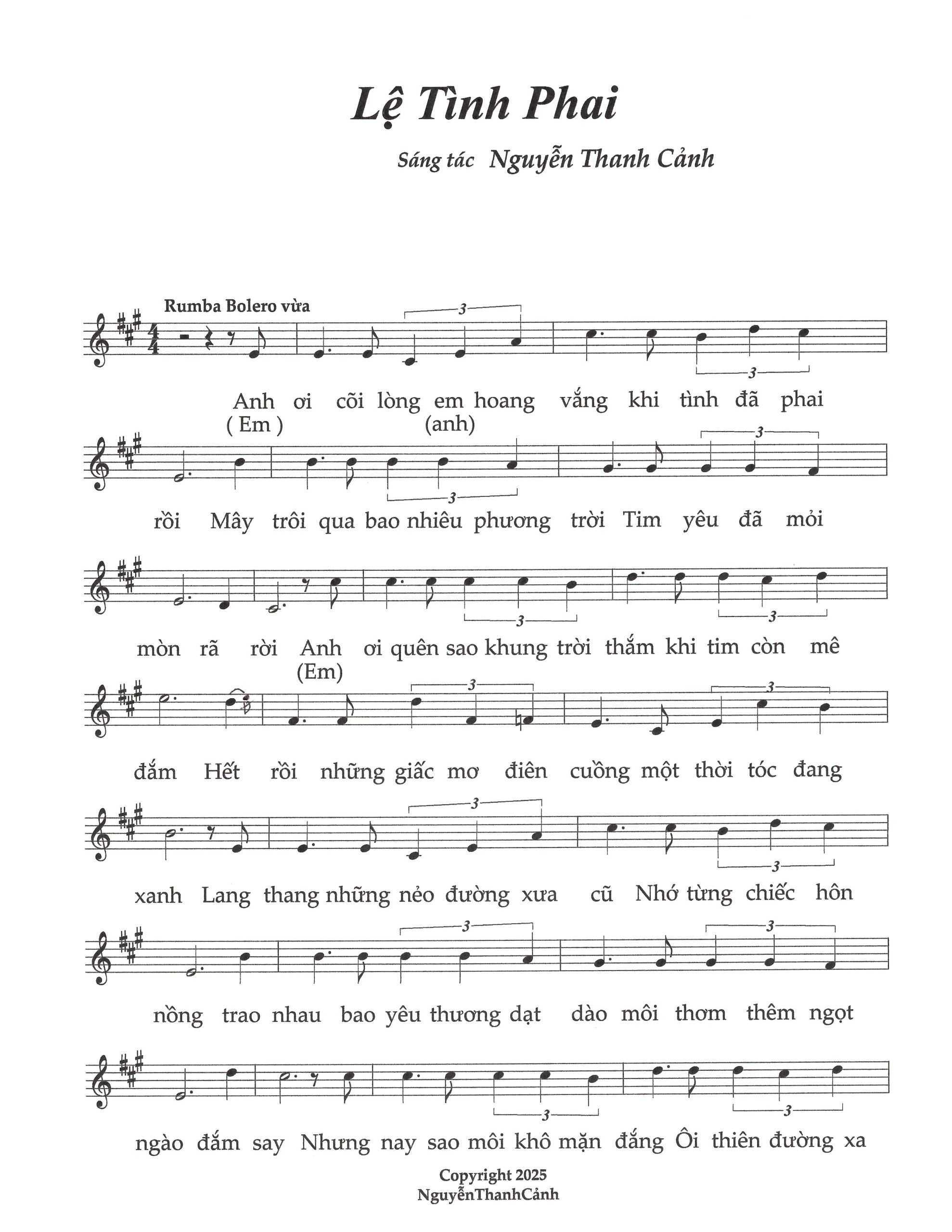 Sheet nhạc Lệ tình phai - Trang 1