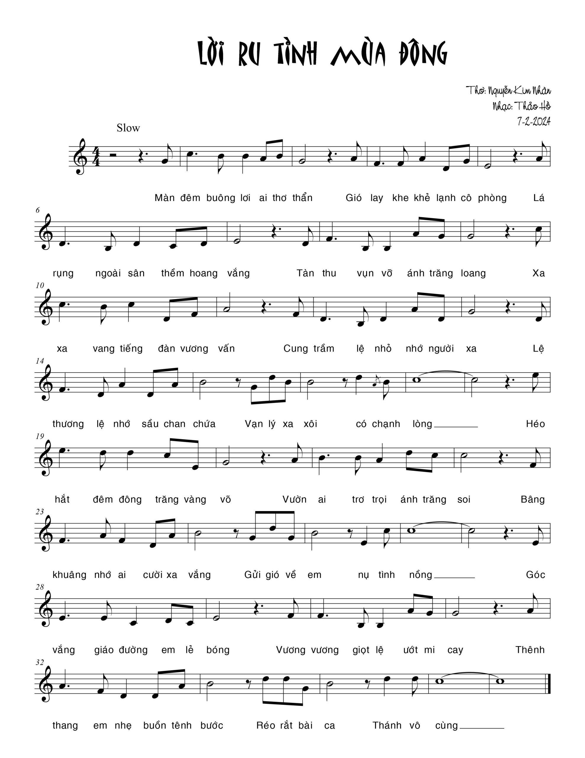 Sheet nhạc Lời ru tình mùa đông - Trang 1