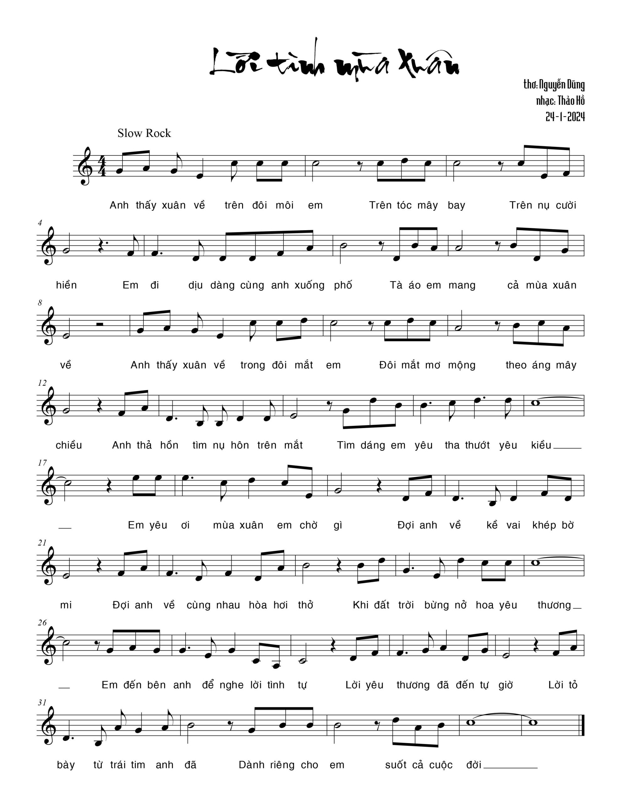 Sheet nhạc Lời tình mùa Xuân - Trang 1