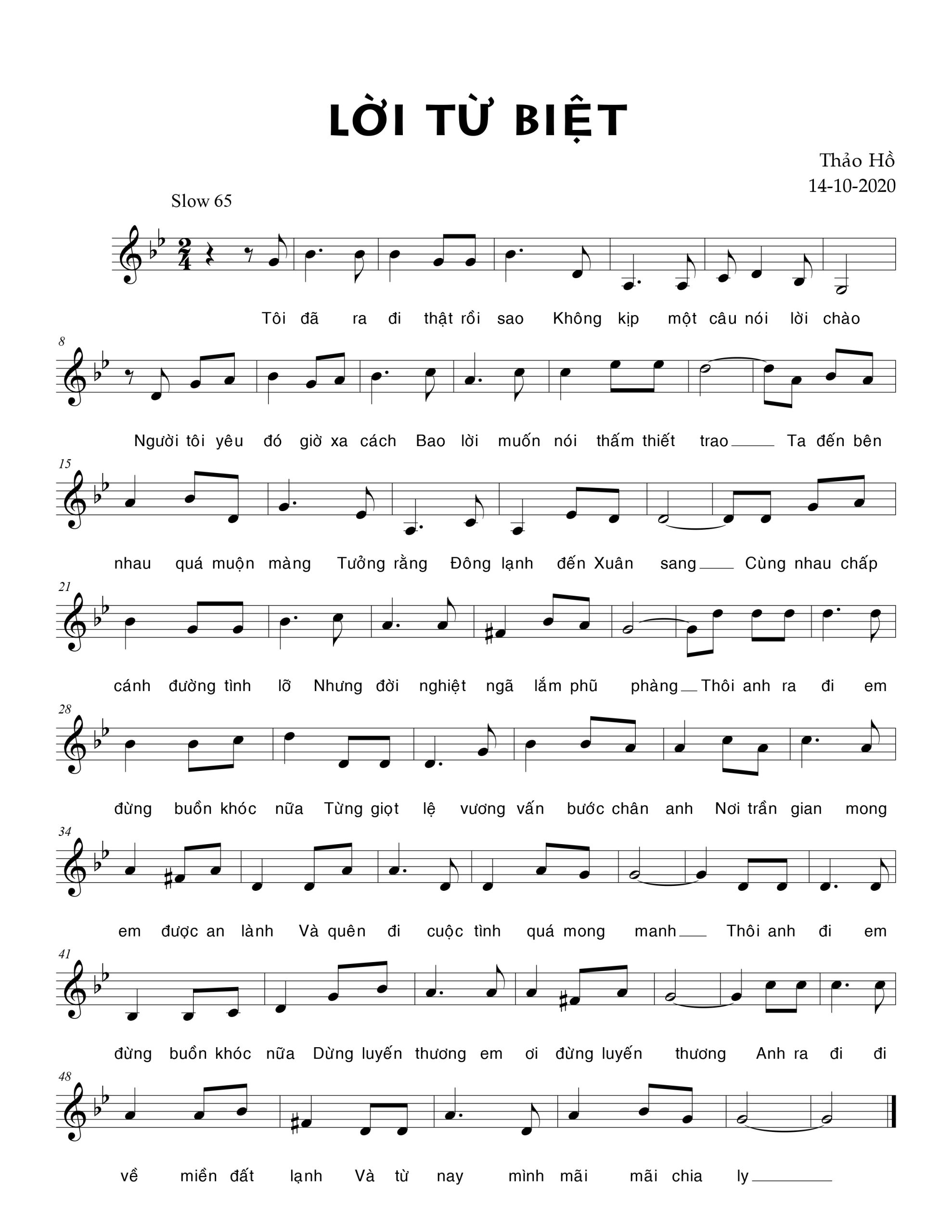 Sheet nhạc Lời từ biệt - Trang 1