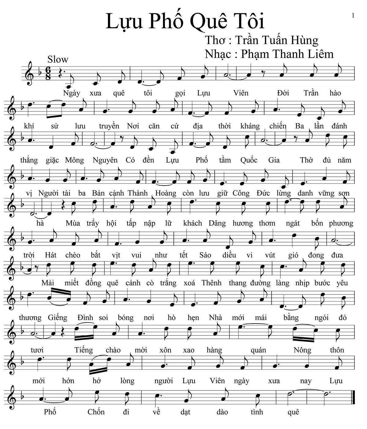 Sheet nhạc Lựu Phố quê tôi - Trang 1