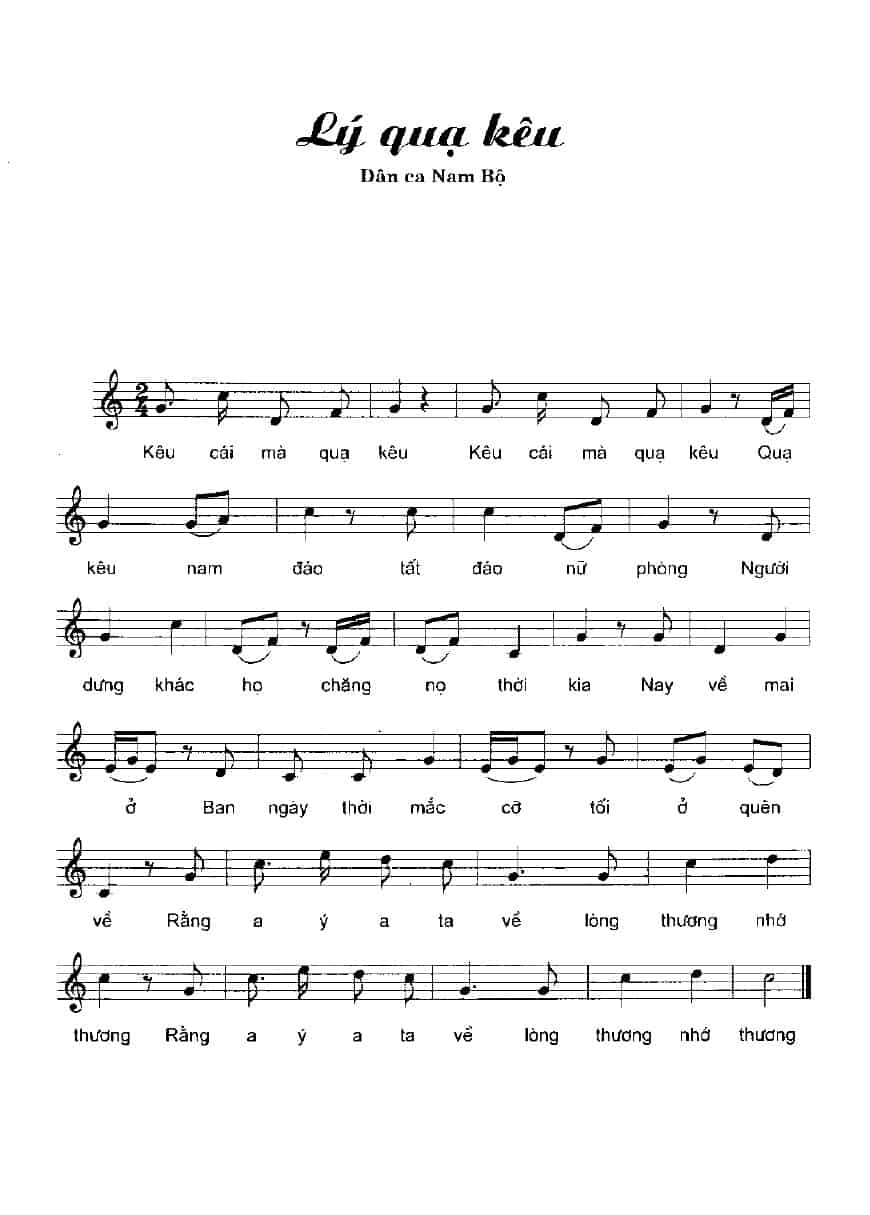 Lý quạ kêu Sheet Nhạc