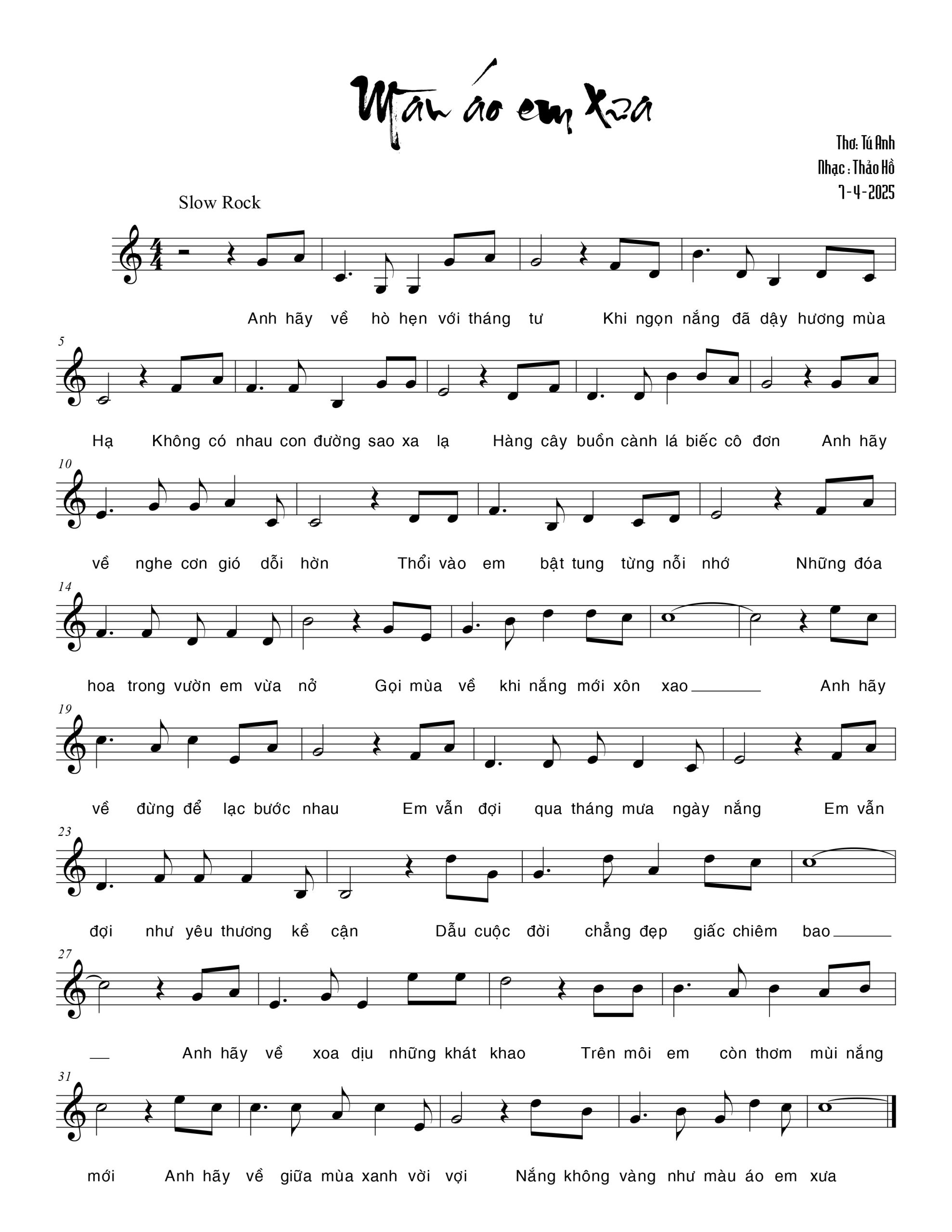 Sheet nhạc Màu áo em xưa - Trang 1