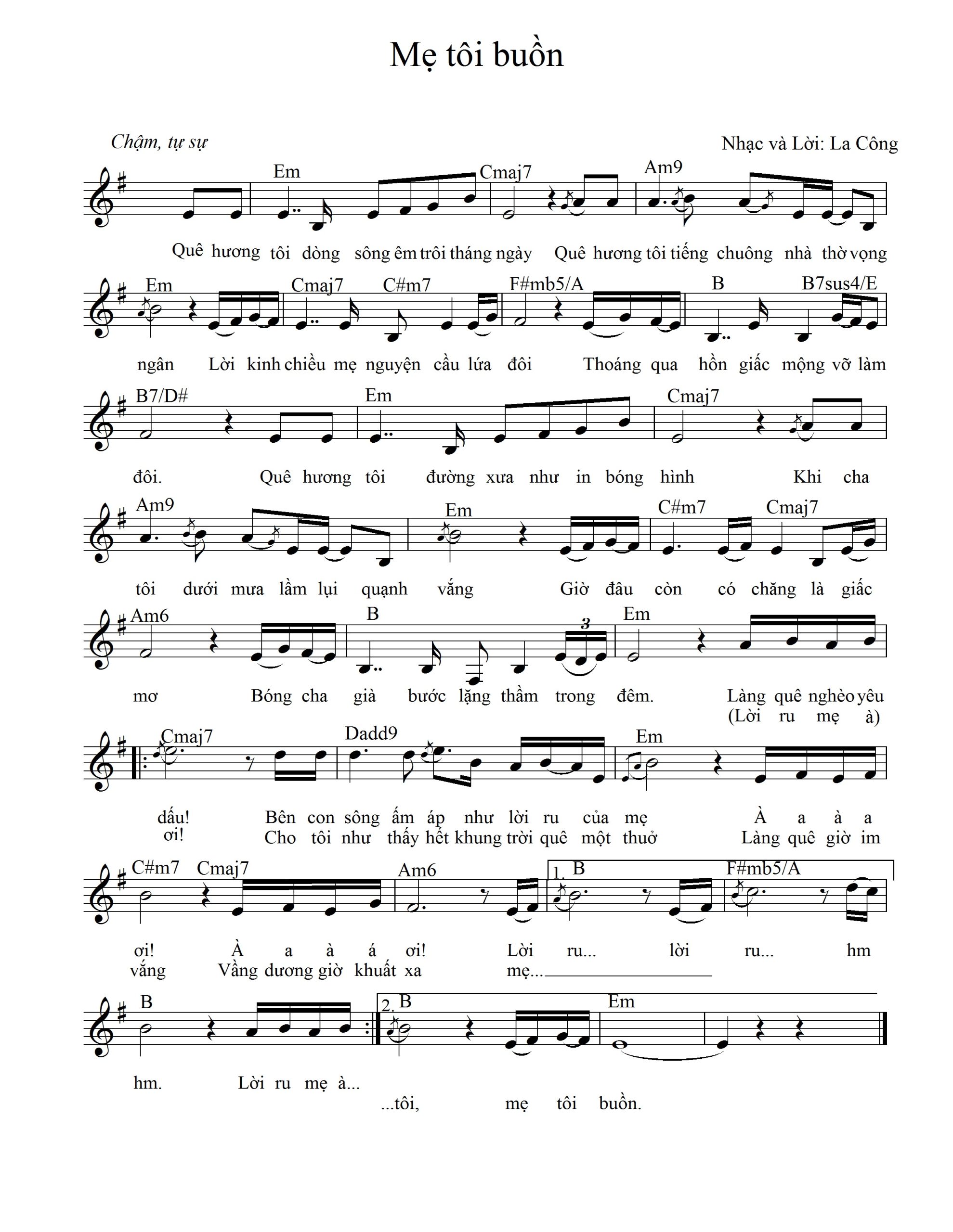 Sheet nhạc Mẹ tôi buồn - Trang 1