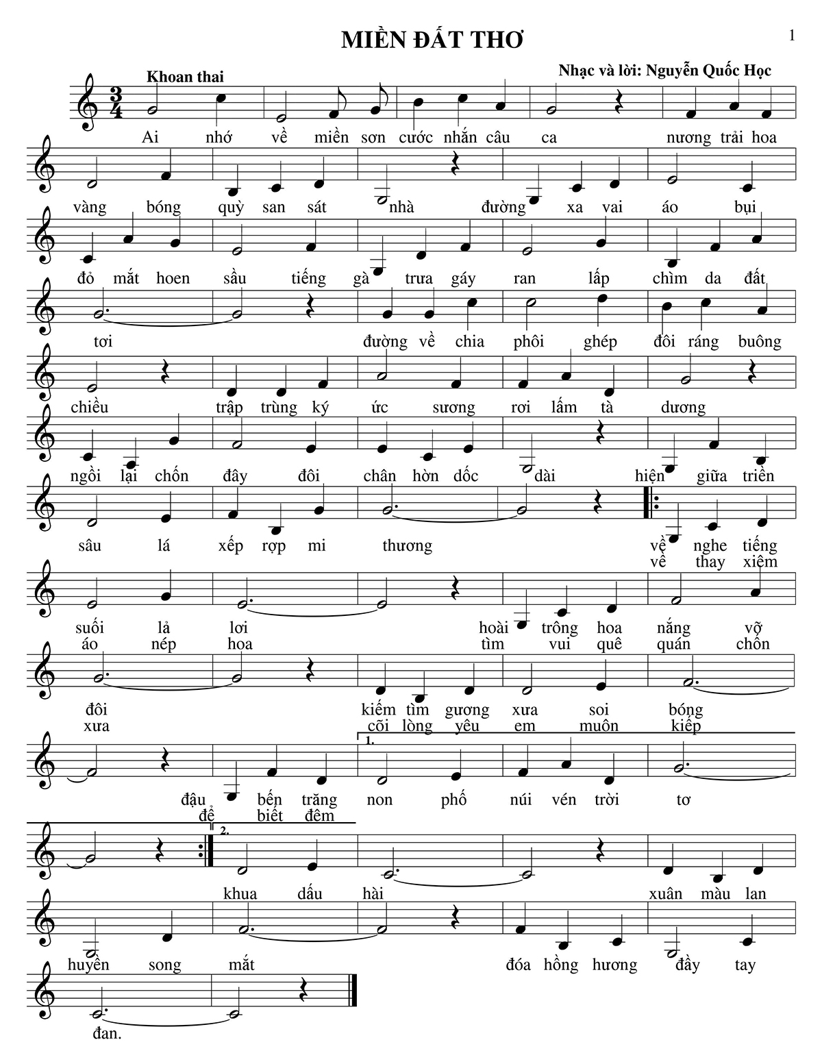 Sheet nhạc Miền đất thơ - Trang 1
