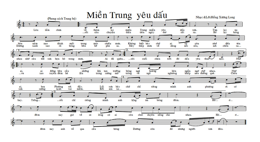 Sheet nhạc Miền Trung yêu dấu - Trang 1