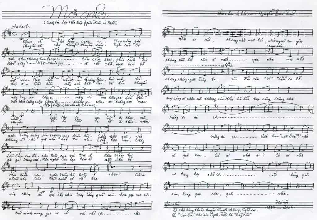 Sheet nhạc Mơ quê - Trang 1