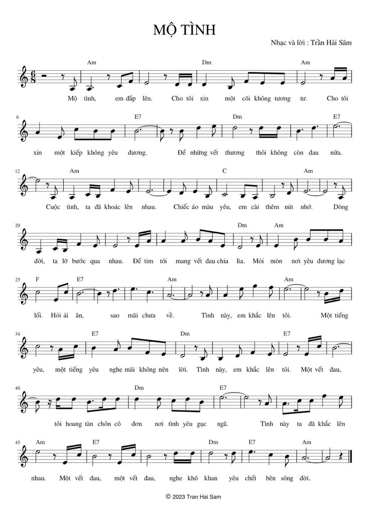 Sheet nhạc Mộ tình - Trang 1