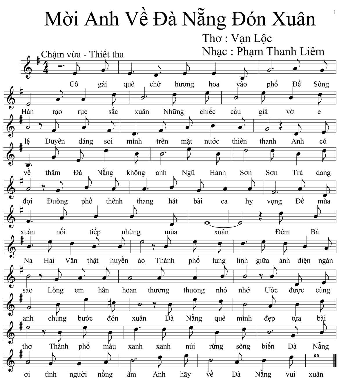 Sheet nhạc Mời anh về Đà Nẵng đón xuân - Trang 1