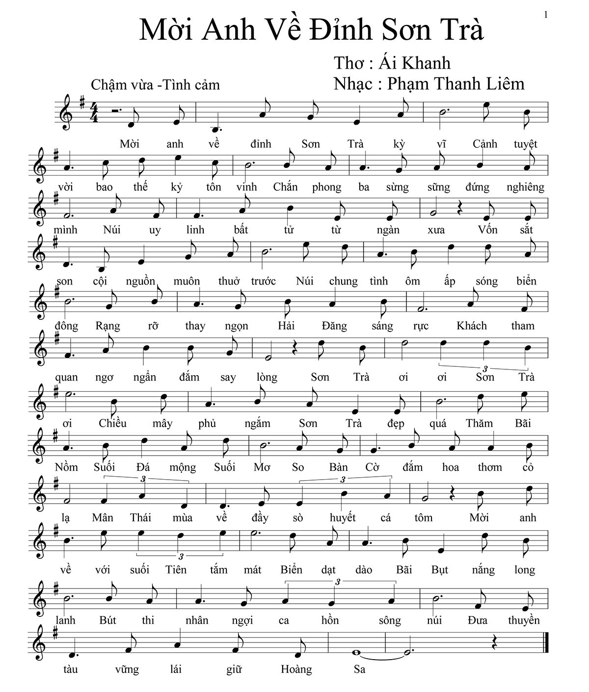 Sheet nhạc Mời anh về đỉnh Sơn Trà - Trang 1
