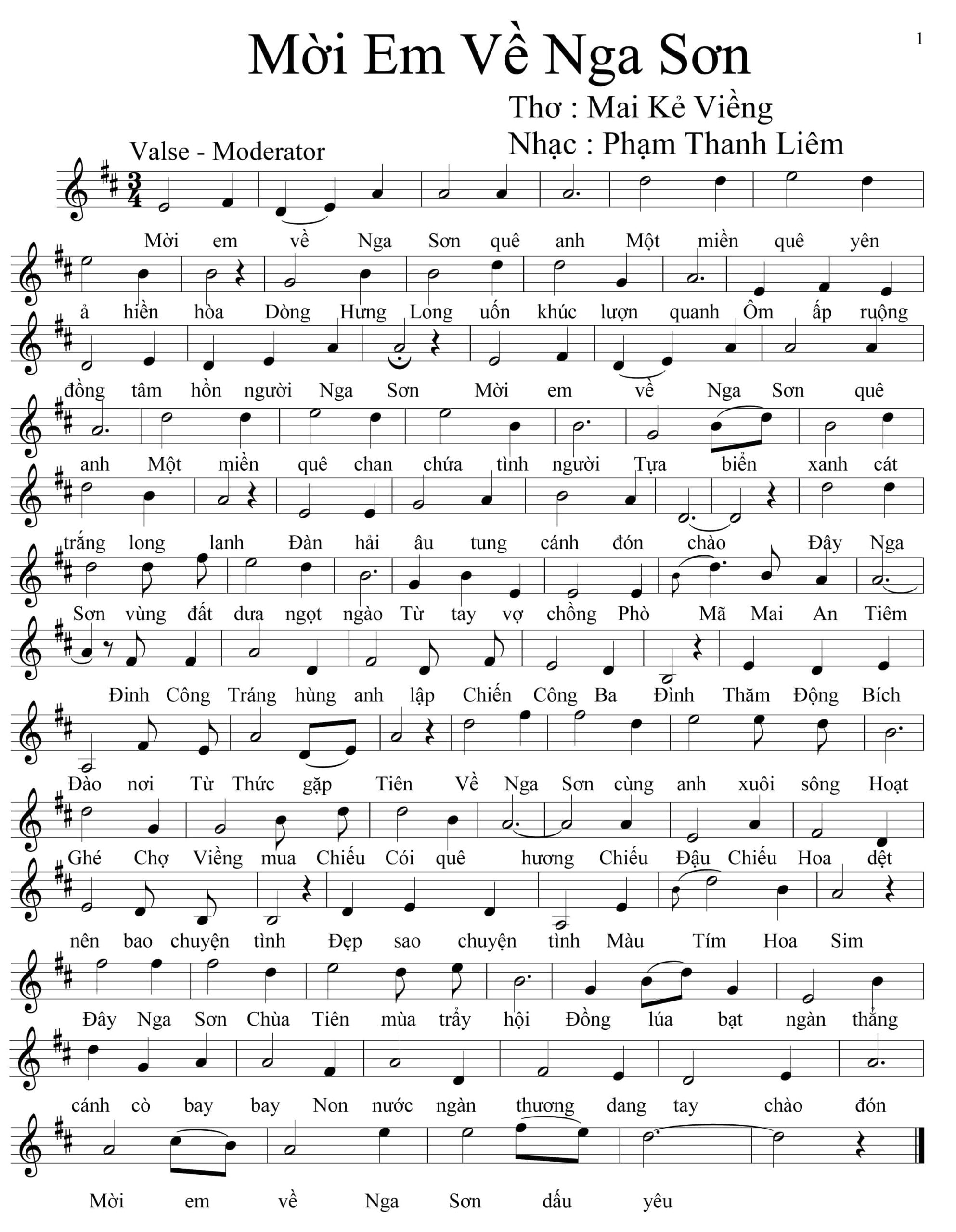 Sheet nhạc Mời anh về Nga Sơn - Trang 1