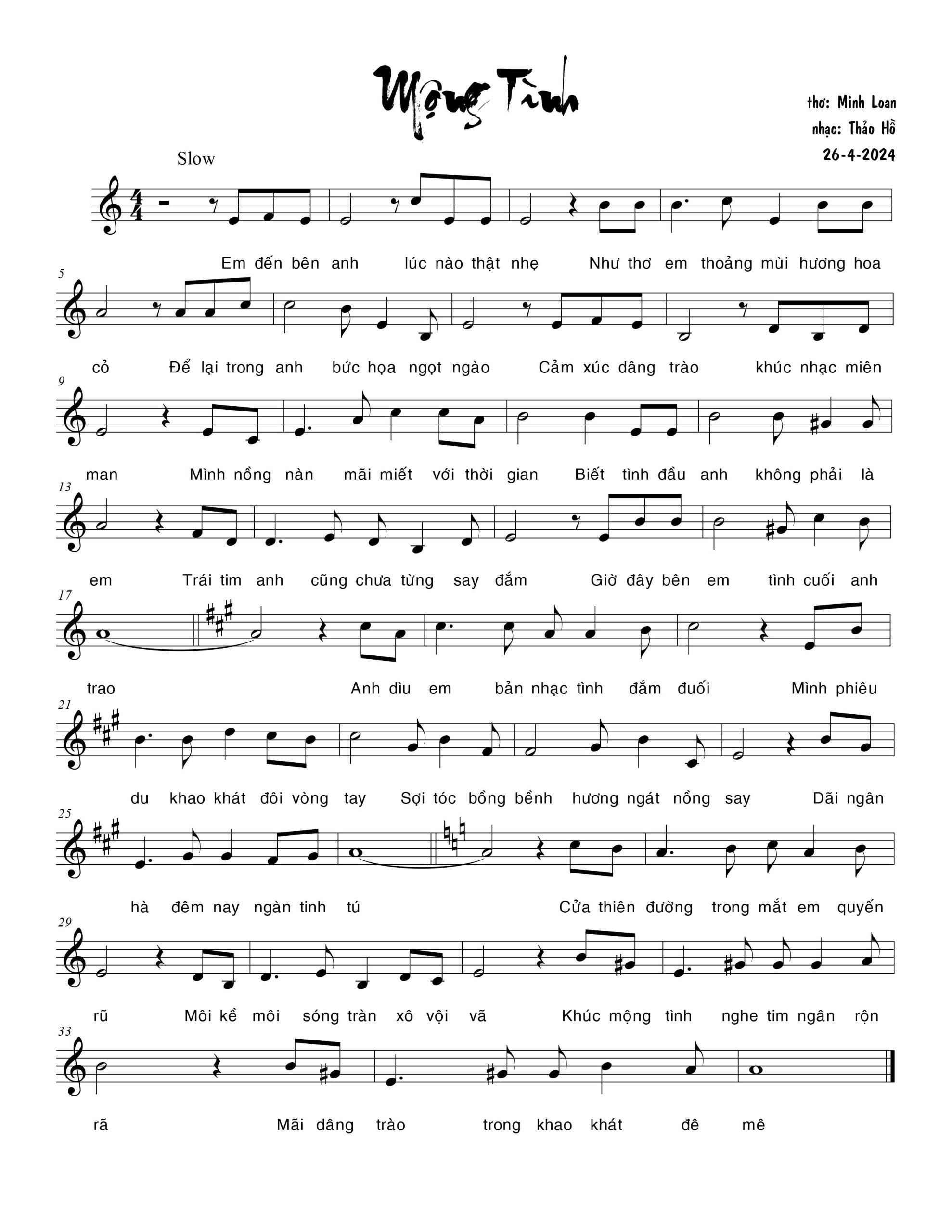 Sheet nhạc Mộng tình - Trang 1