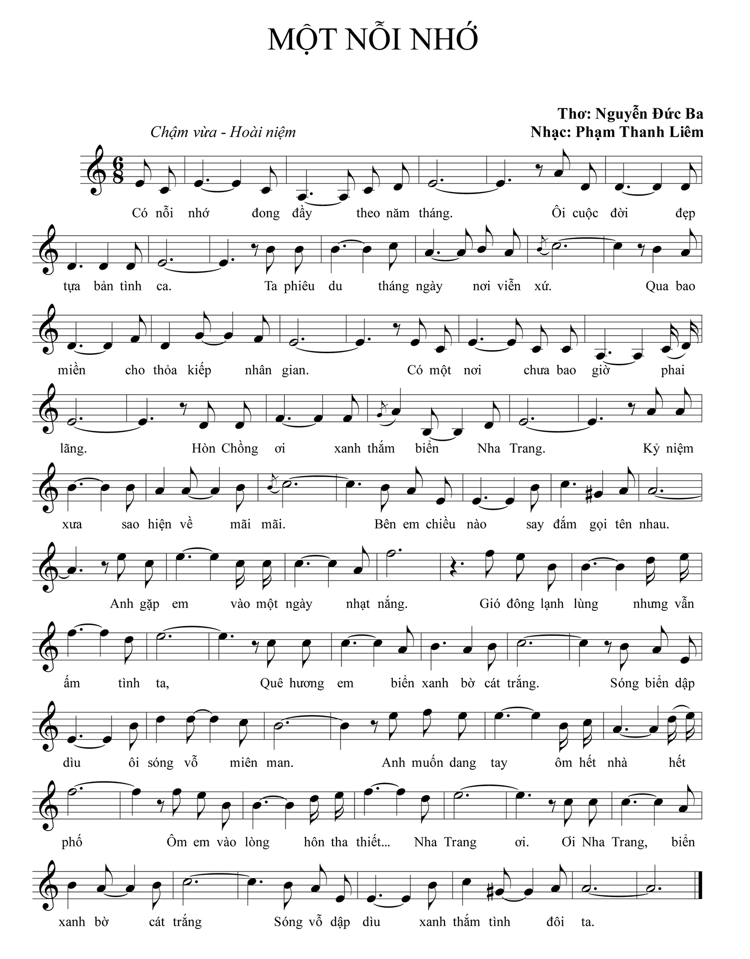 Sheet nhạc Một nỗi nhớ - Trang 1