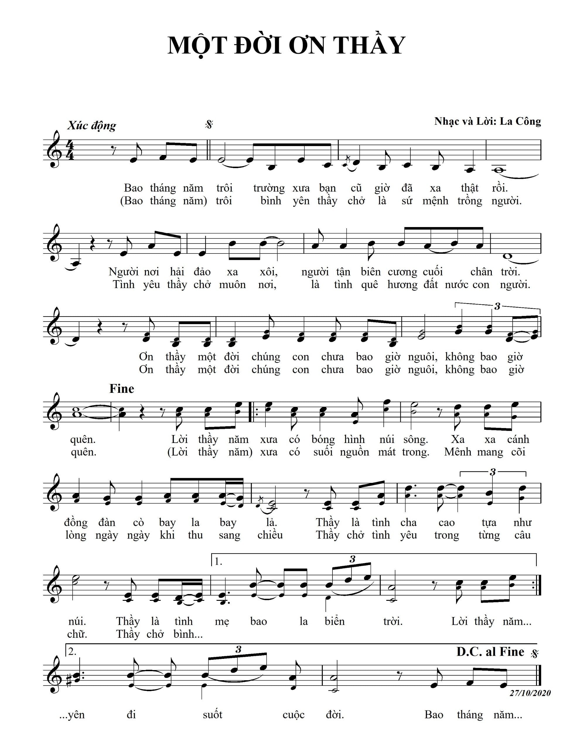 Một đời ơn thầy Sheet Nhạc