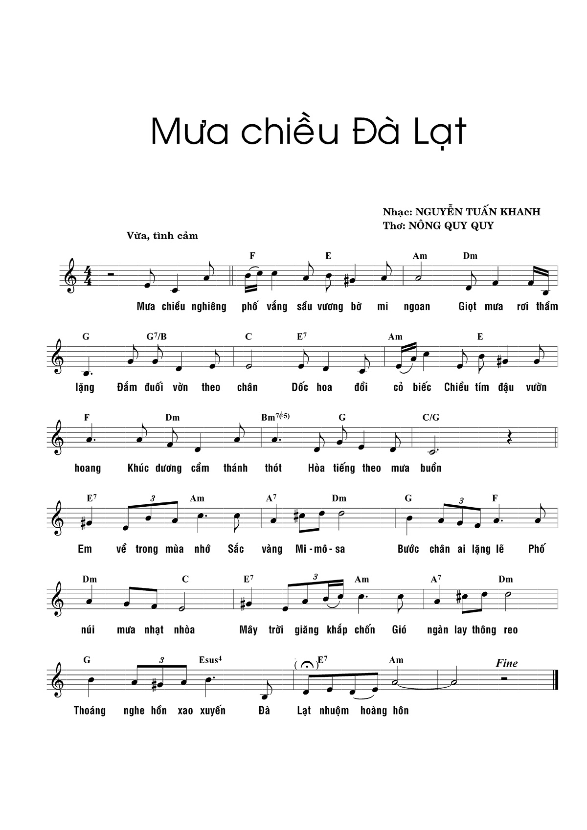 Sheet nhạc Mưa chiều Đà Lạt - Trang 1