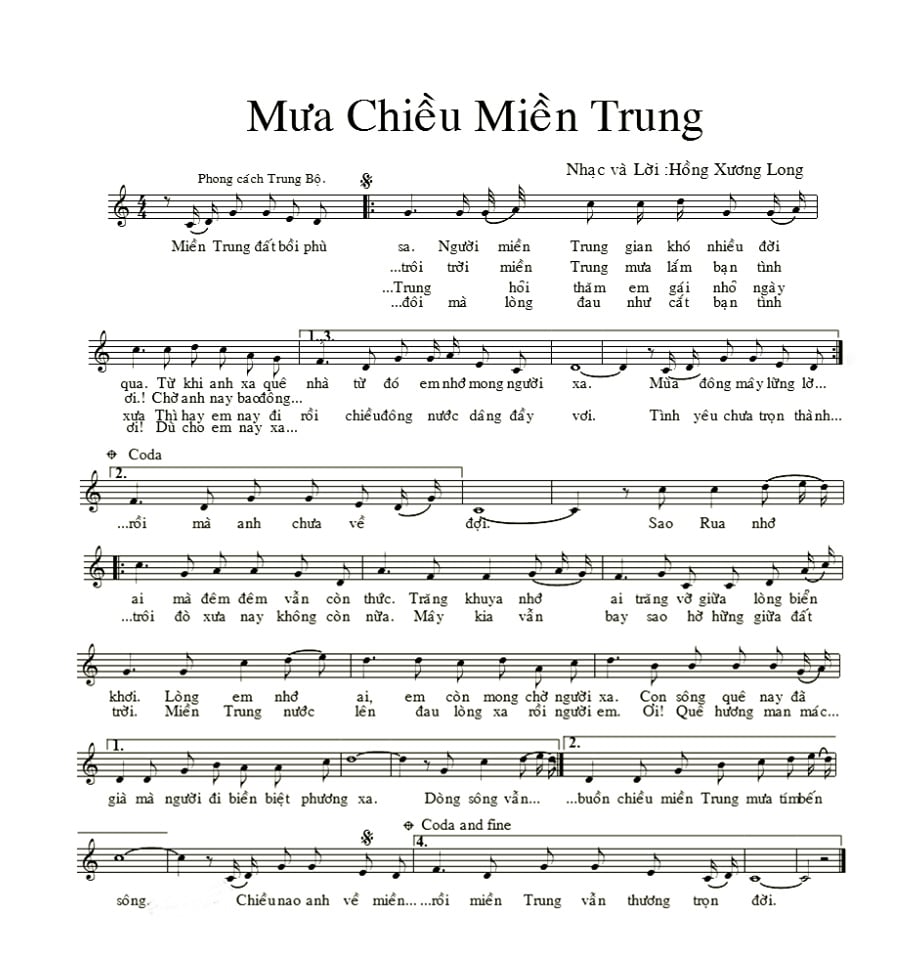 Sheet nhạc Mưa chiều miền Trung - Trang 1
