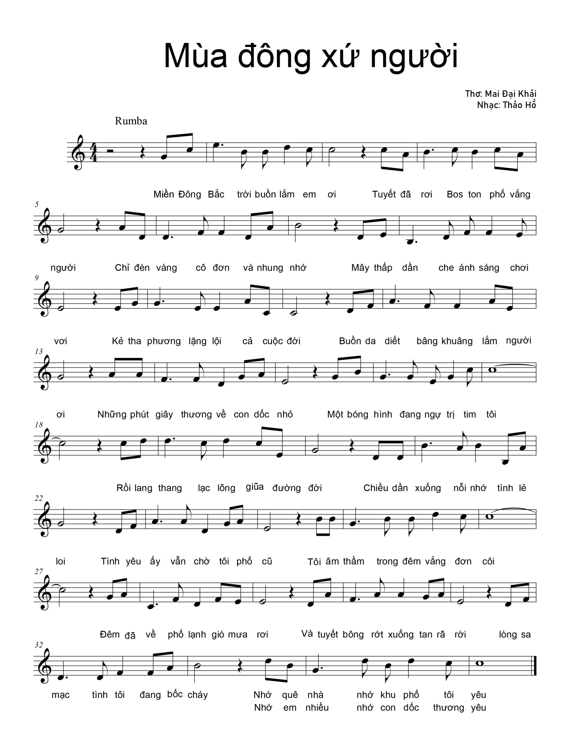 Sheet nhạc Mùa đông xứ người - Trang 1
