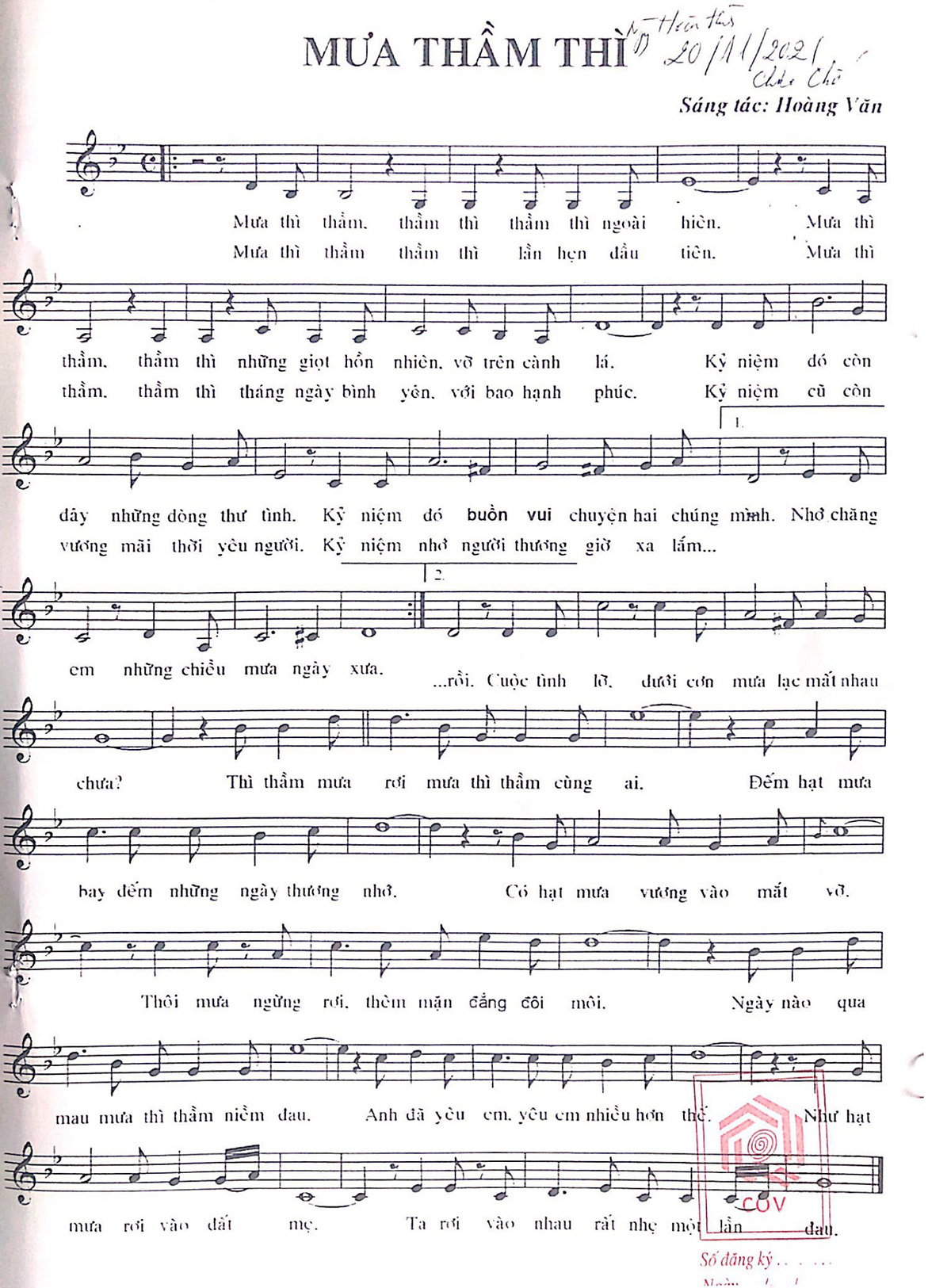 Sheet nhạc Mưa thì thầm - Trang 1