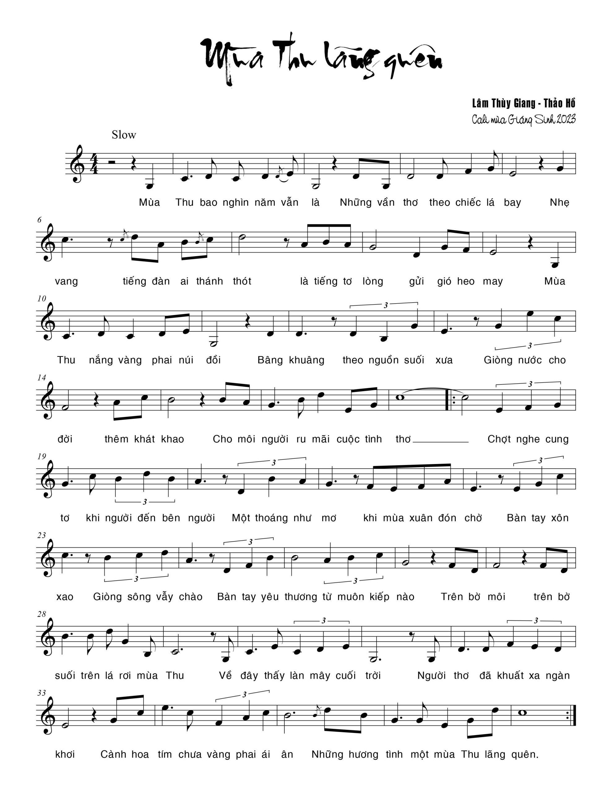 Sheet nhạc Mùa thu lãng quên - Trang 1