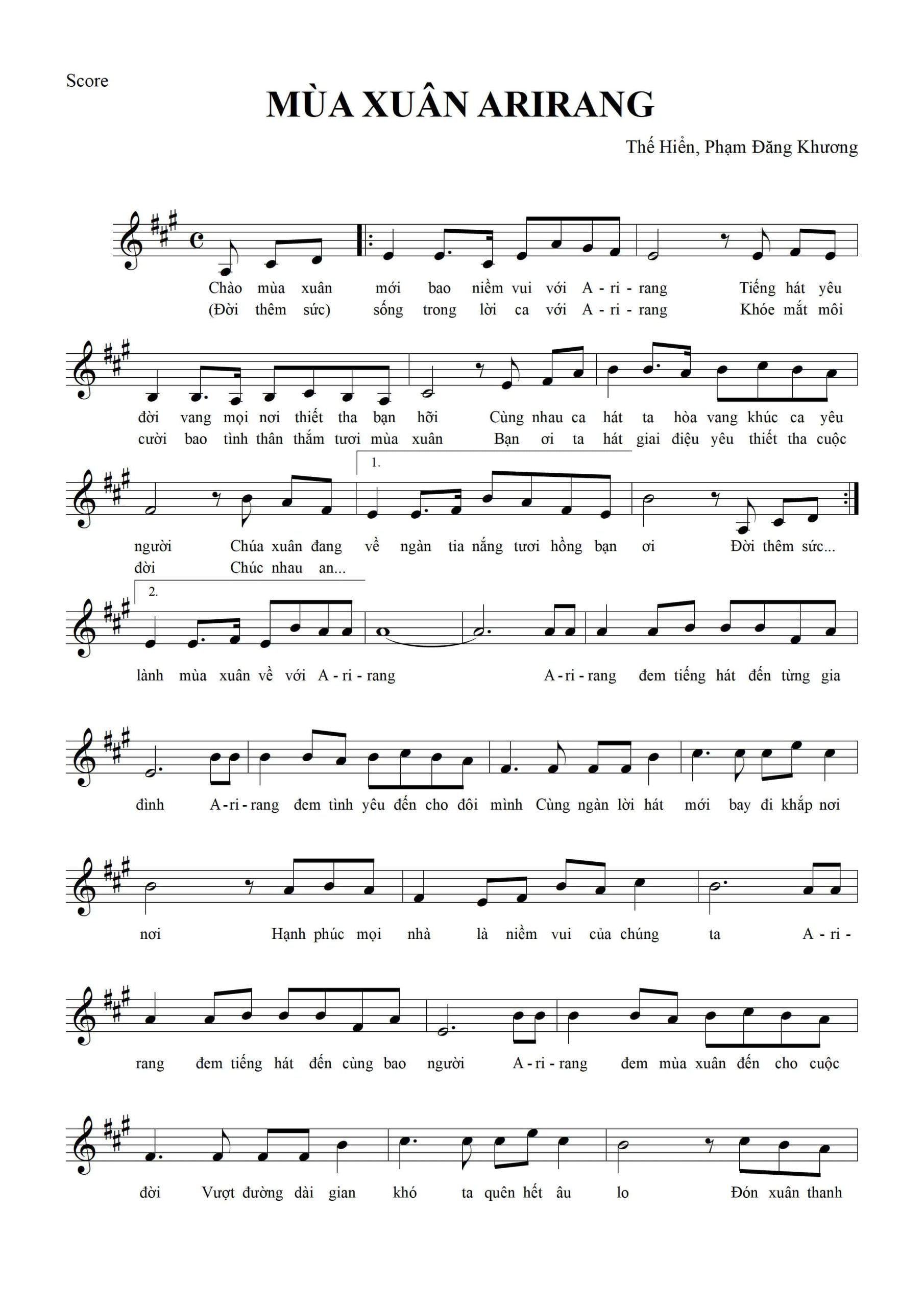 Sheet nhạc Mùa xuân Arirang - Trang 1