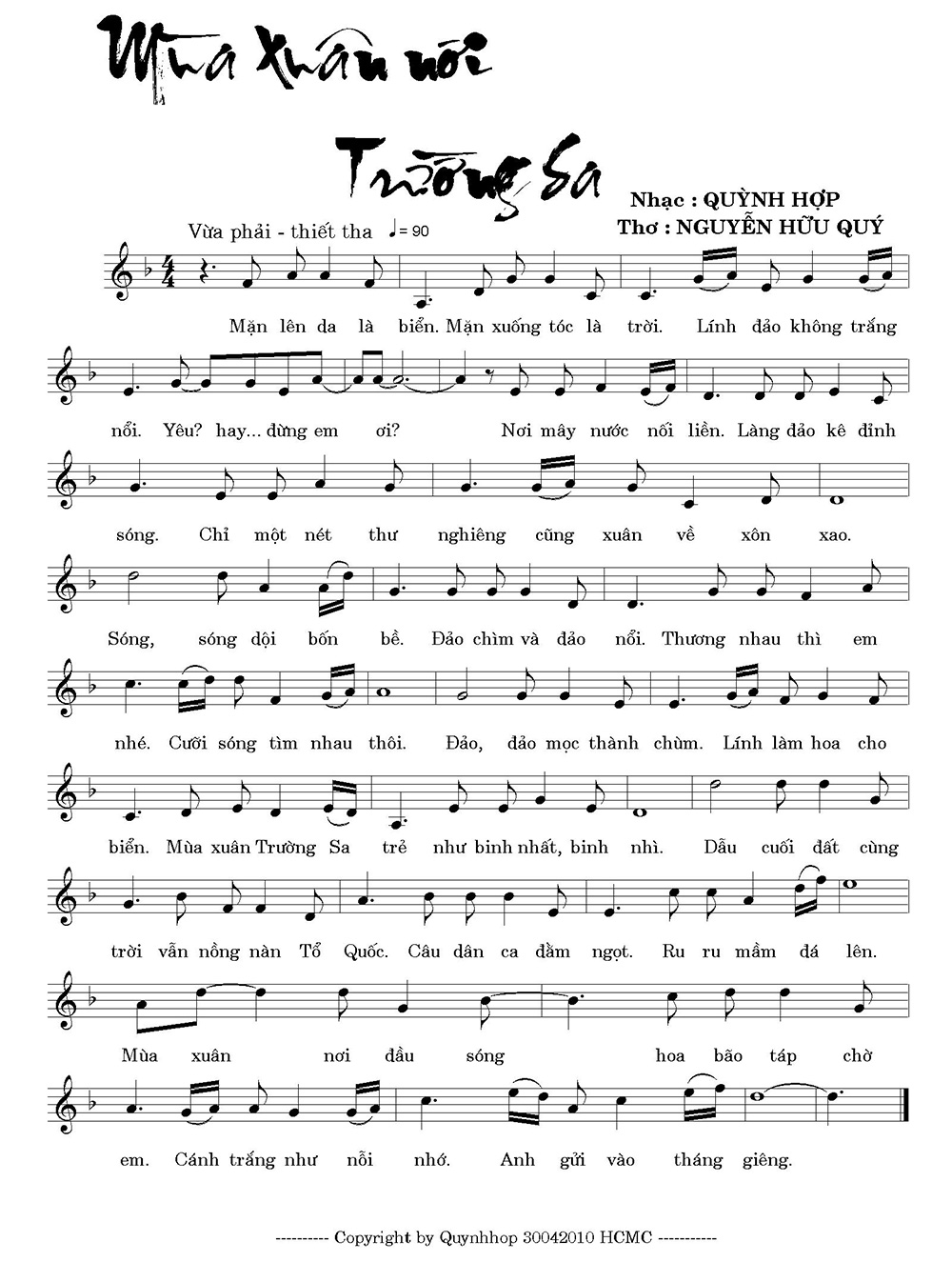 Sheet nhạc Mùa xuân nơi Trường Sa - Trang 1