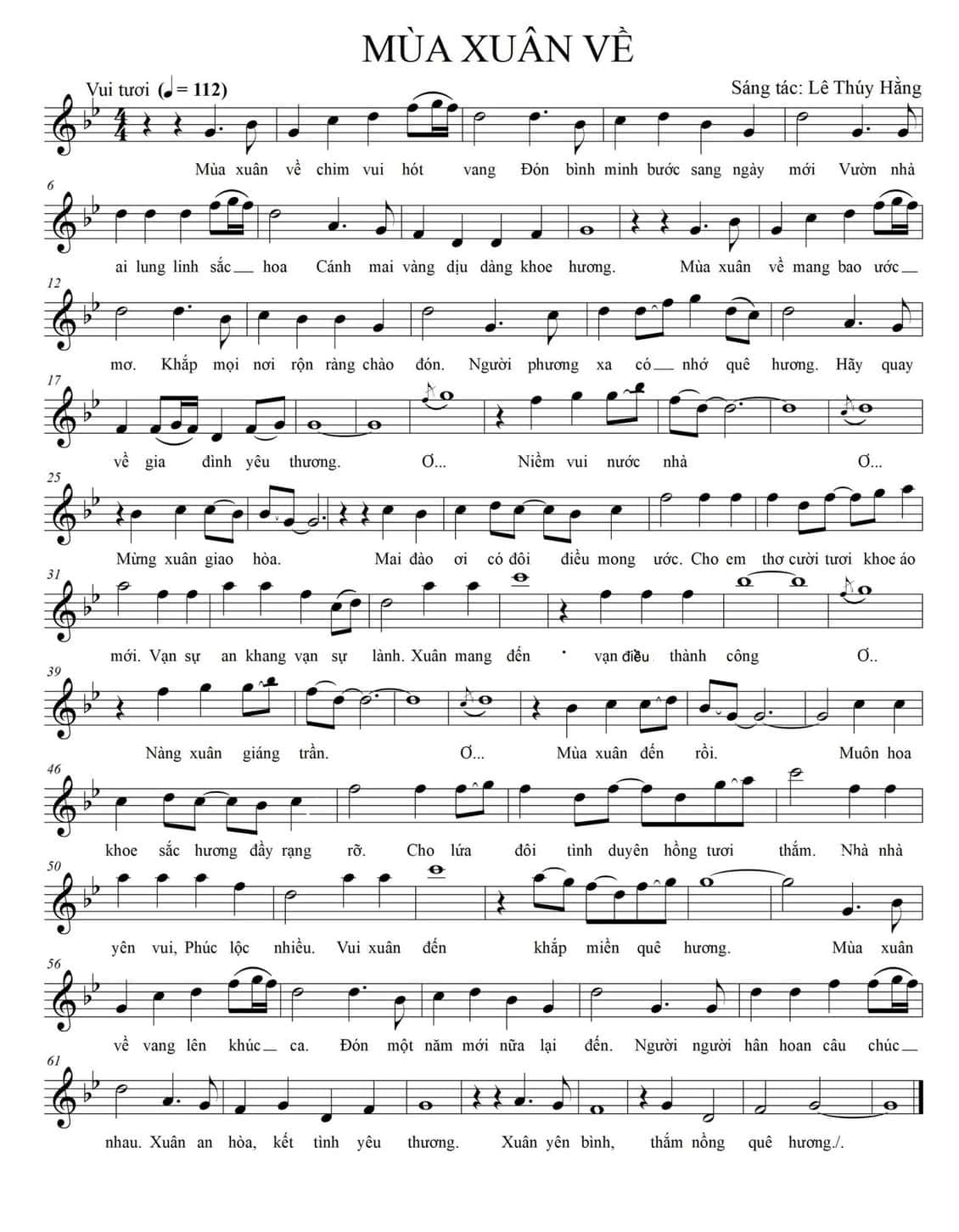 Sheet nhạc Mùa xuân về - Trang 1