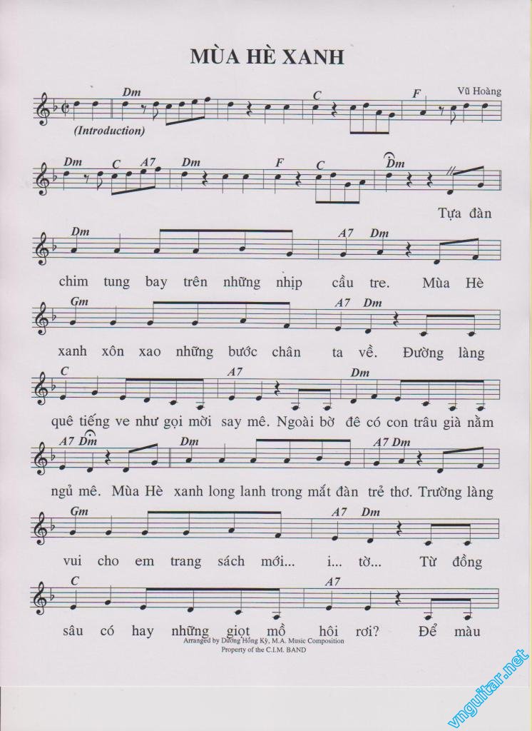 Sheet nhạc Mùa hè xanh - Trang 1
