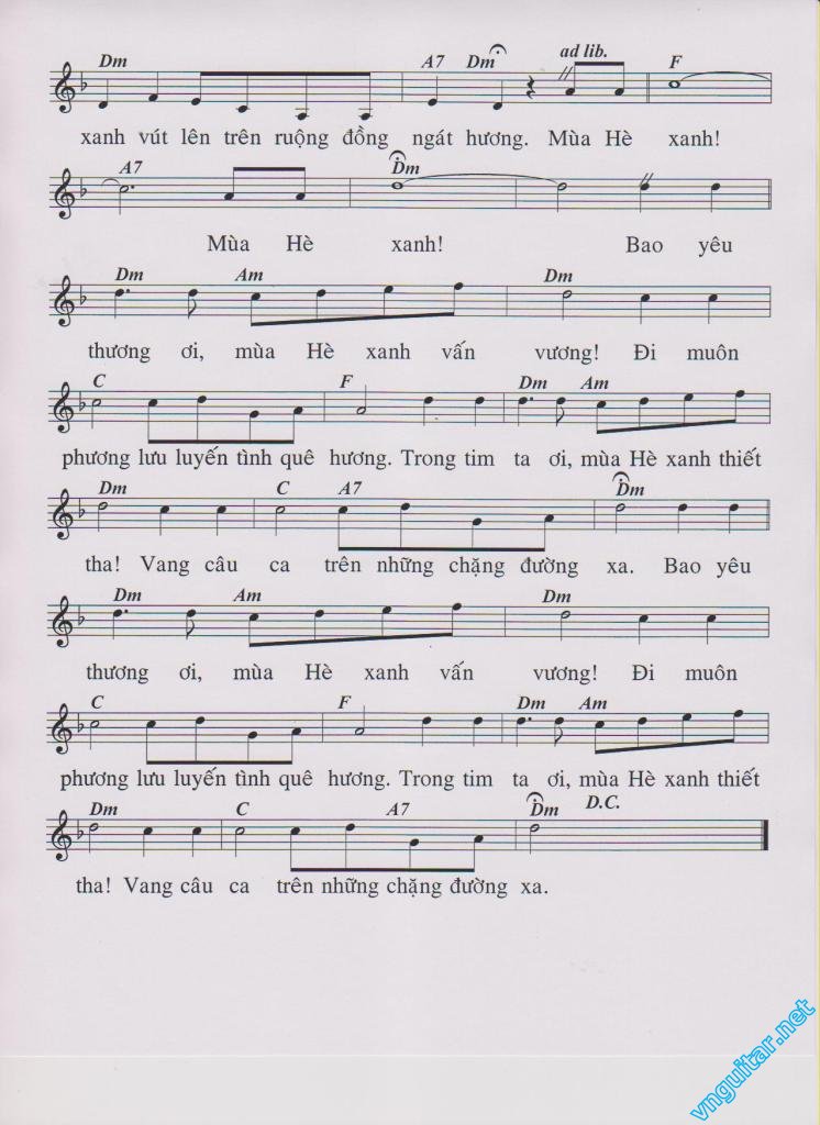 Sheet nhạc Mùa hè xanh - Trang 2