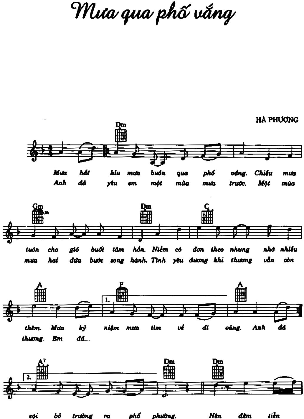 Sheet nhạc Mưa qua phố vắng - Trang 1