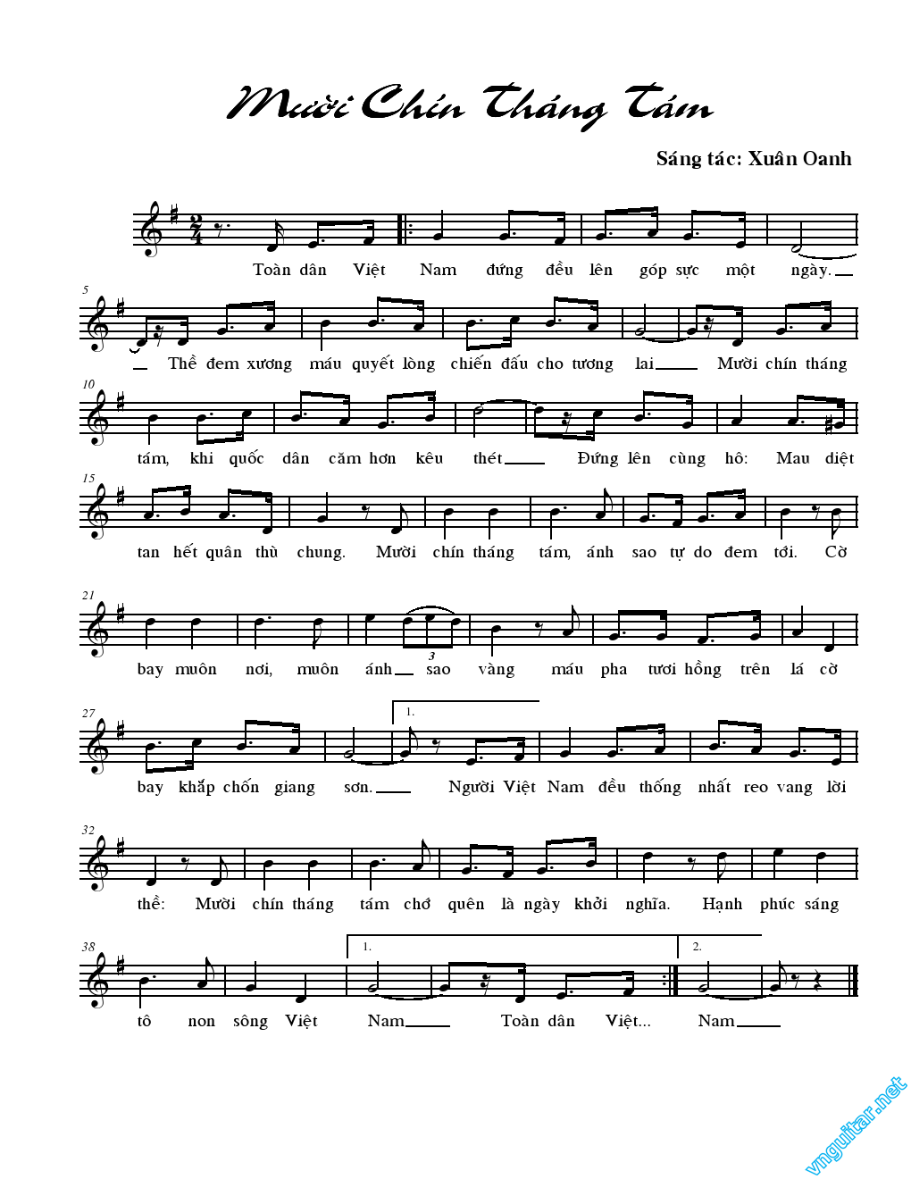 Sheet nhạc Mười chín tháng tám (19/8) - Trang 1