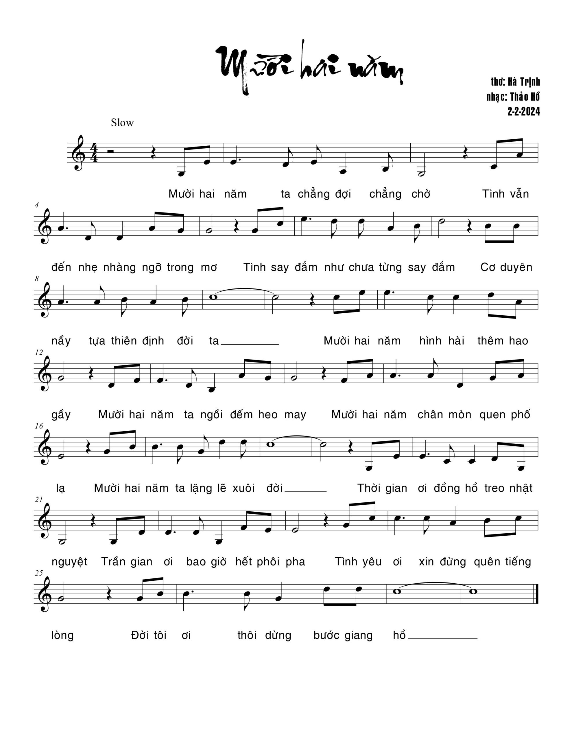 Sheet nhạc Mười hai năm - Trang 1