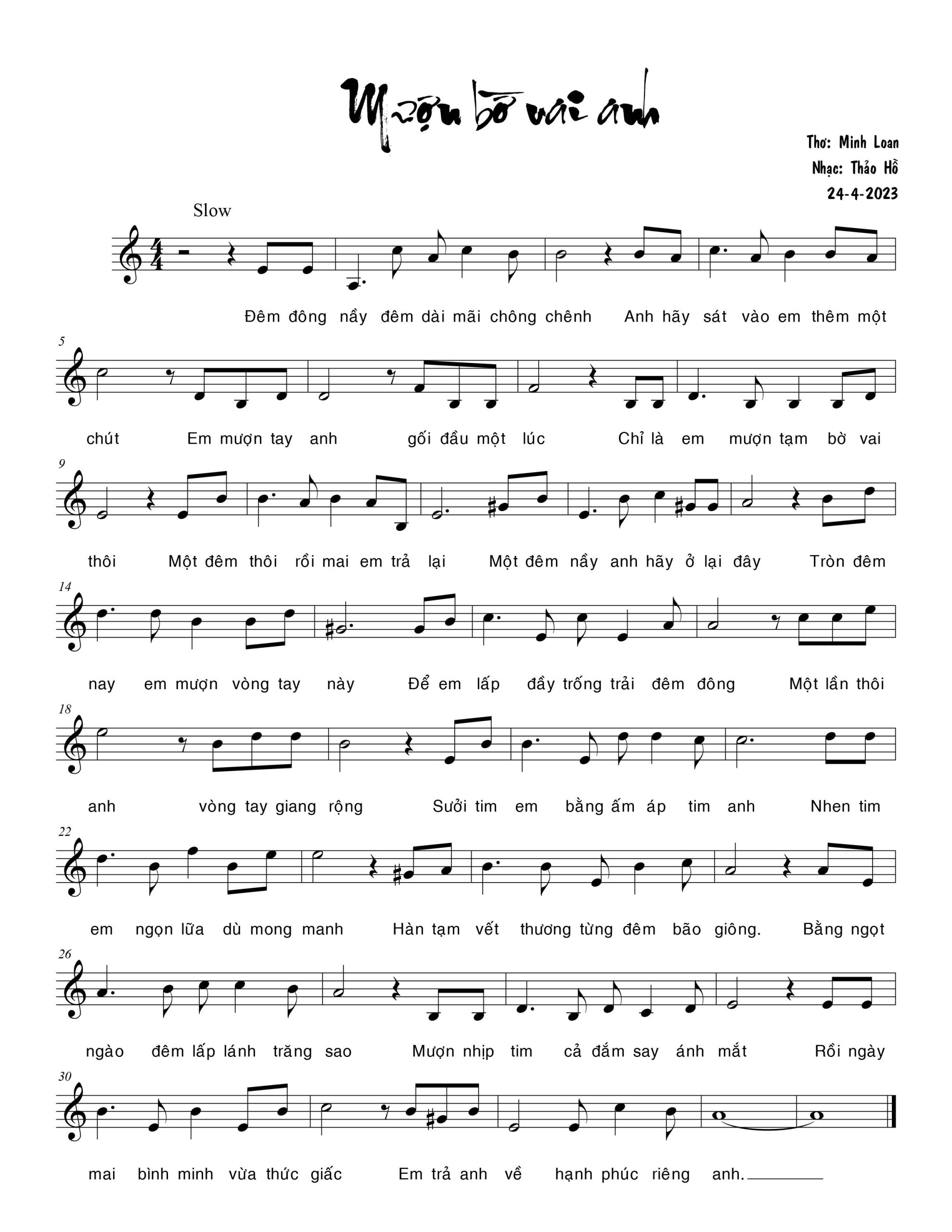 Sheet nhạc Mượn bờ vai anh - Trang 1