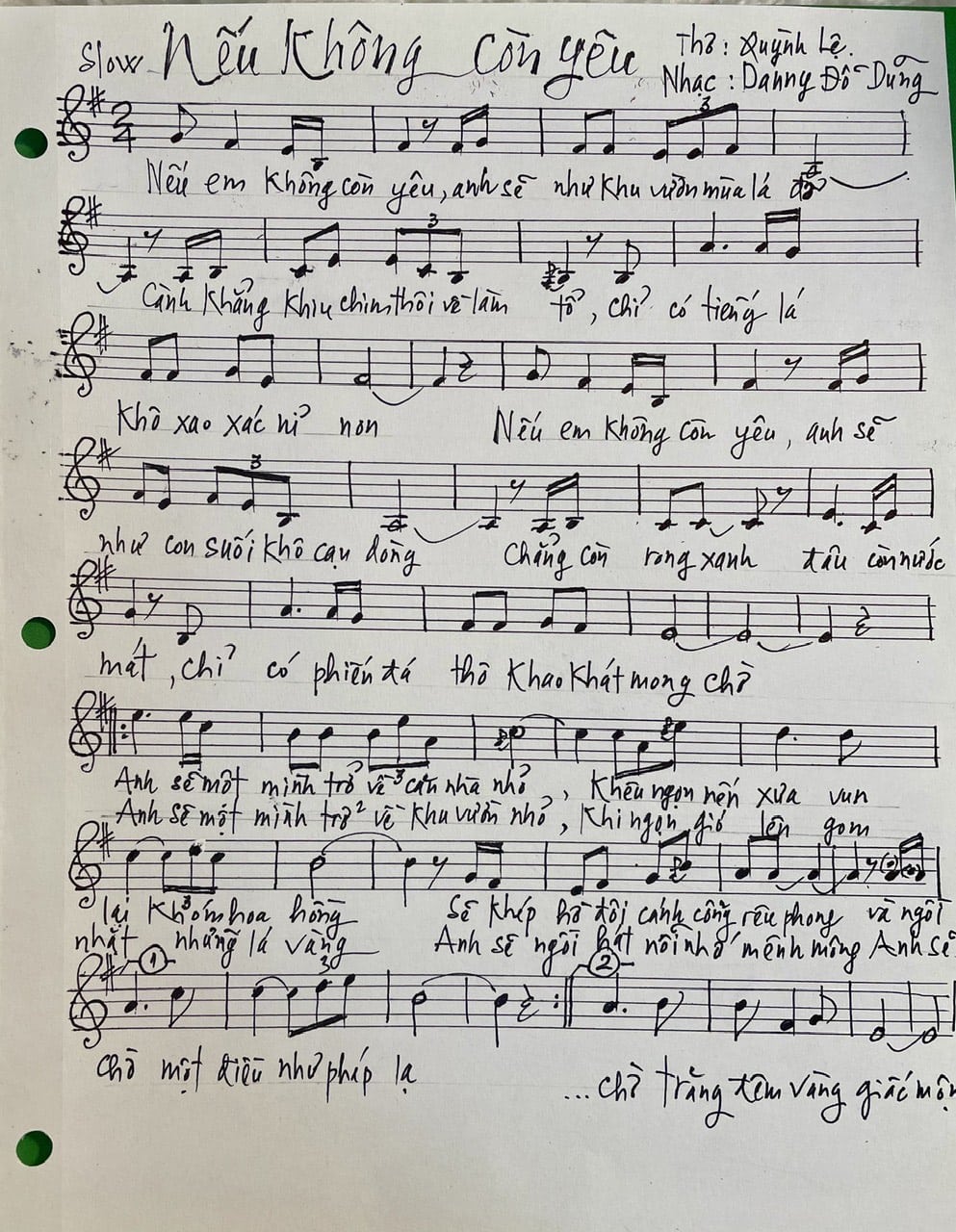 Sheet nhạc Nếu không còn yêu - Trang 1