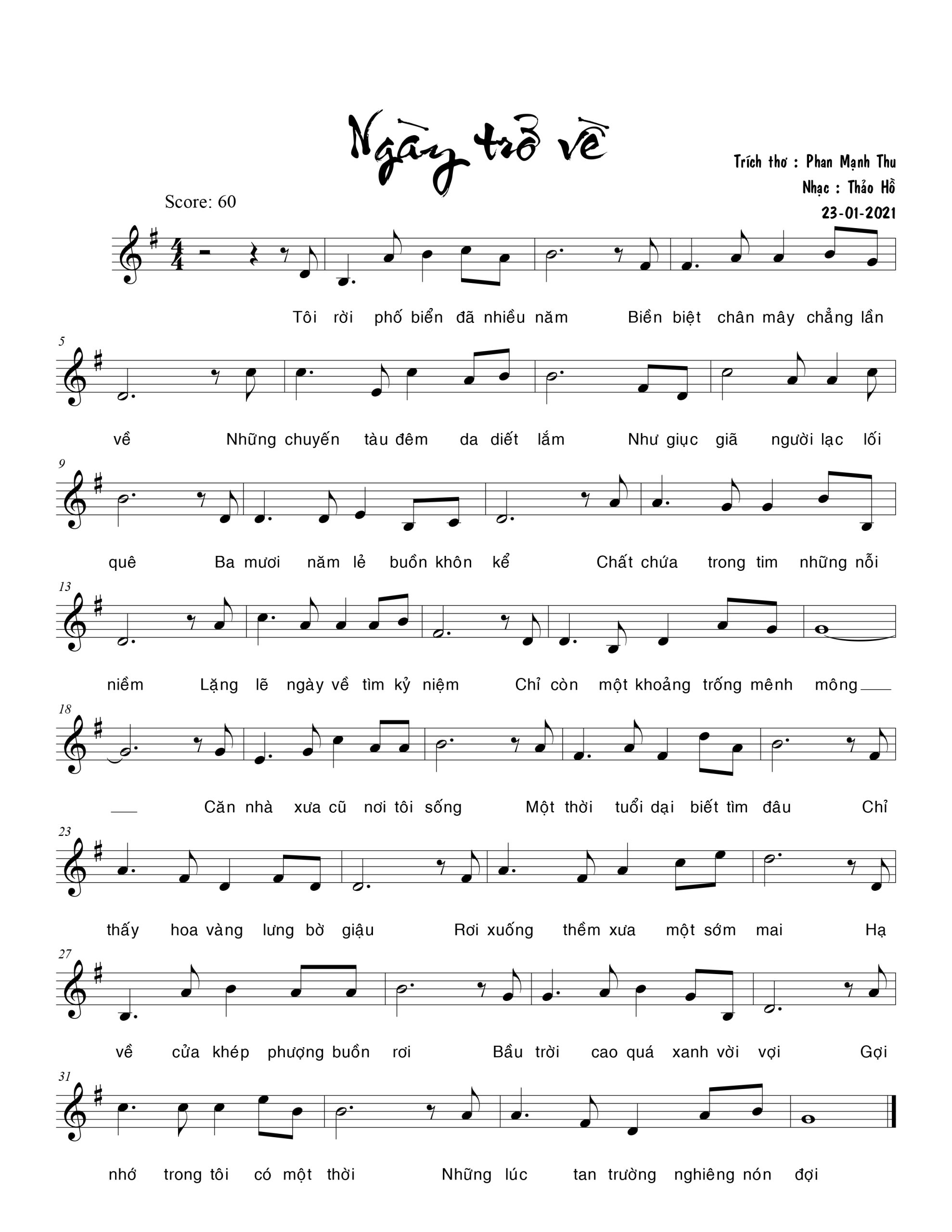 Sheet nhạc Ngày trở về - Trang 1