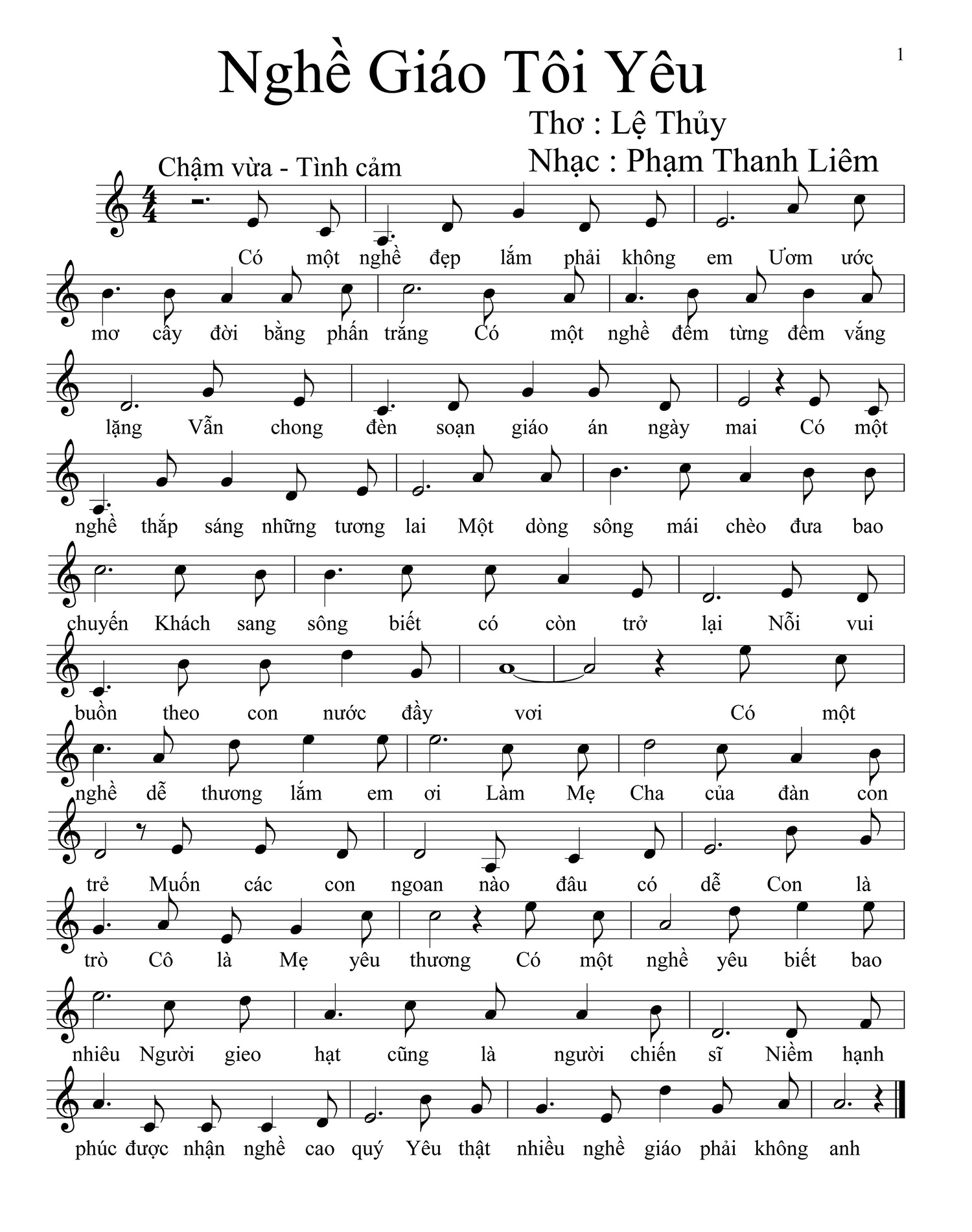 Sheet nhạc Nghề giáo tôi yêu - Trang 1