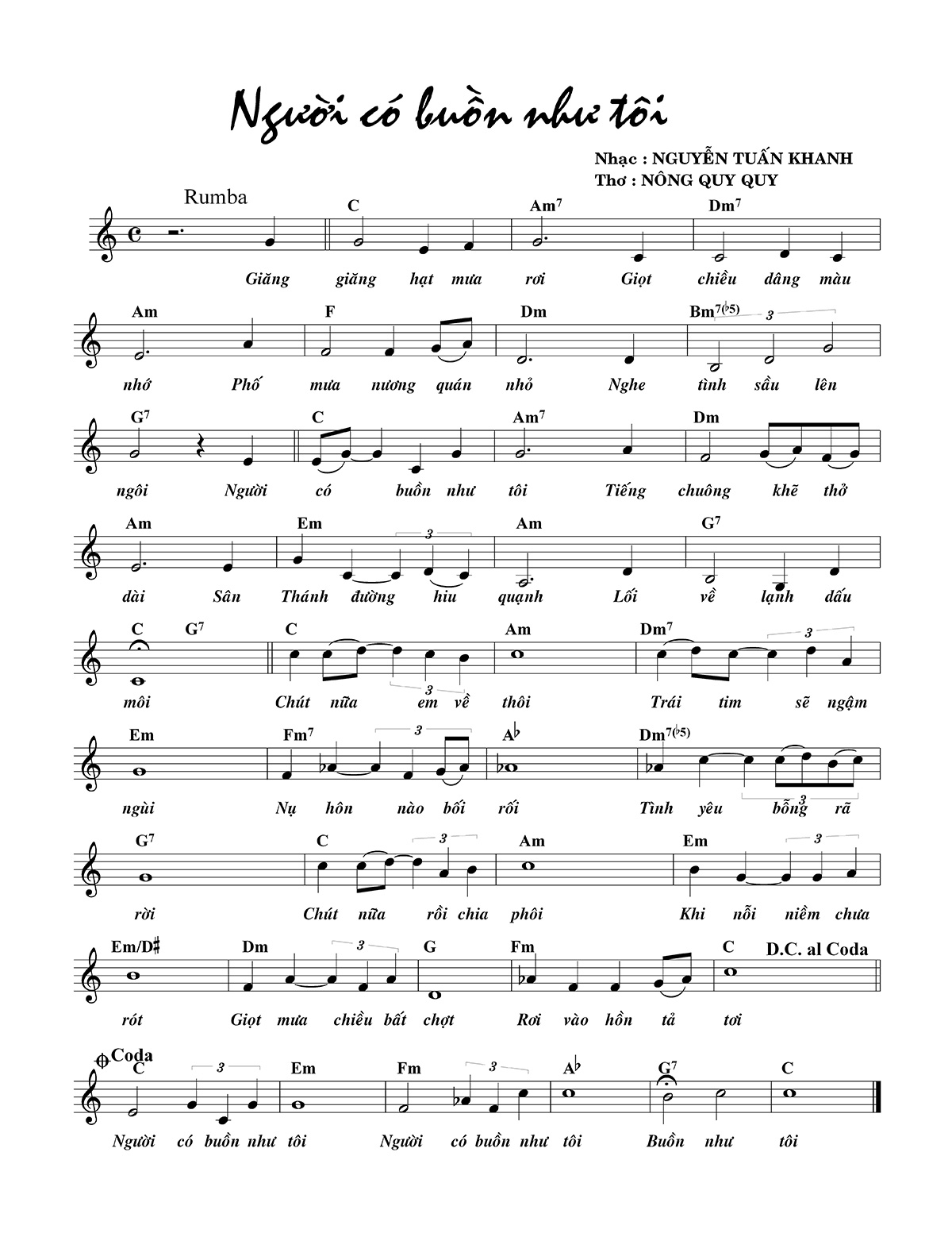 Sheet nhạc Người có buồn như tôi - Trang 1