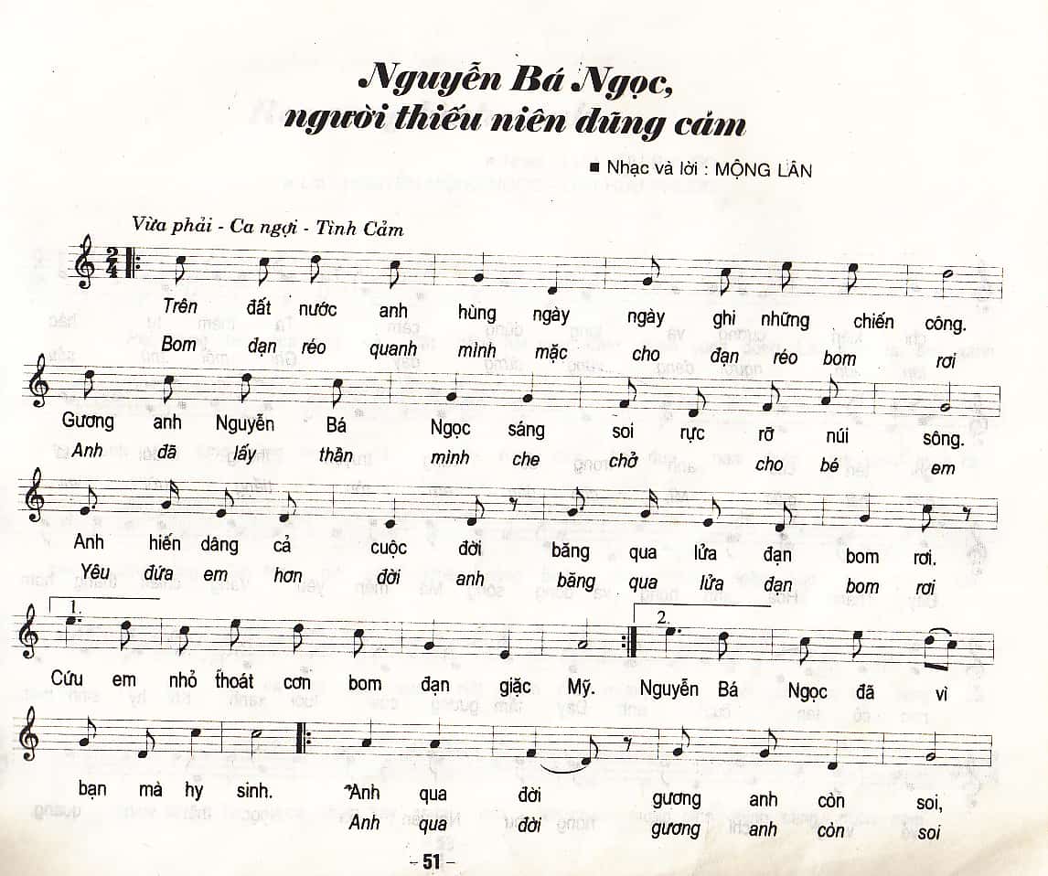 Nguyễn Bá Ngọc người thiếu niên dũng cảm Sheet Nhạc