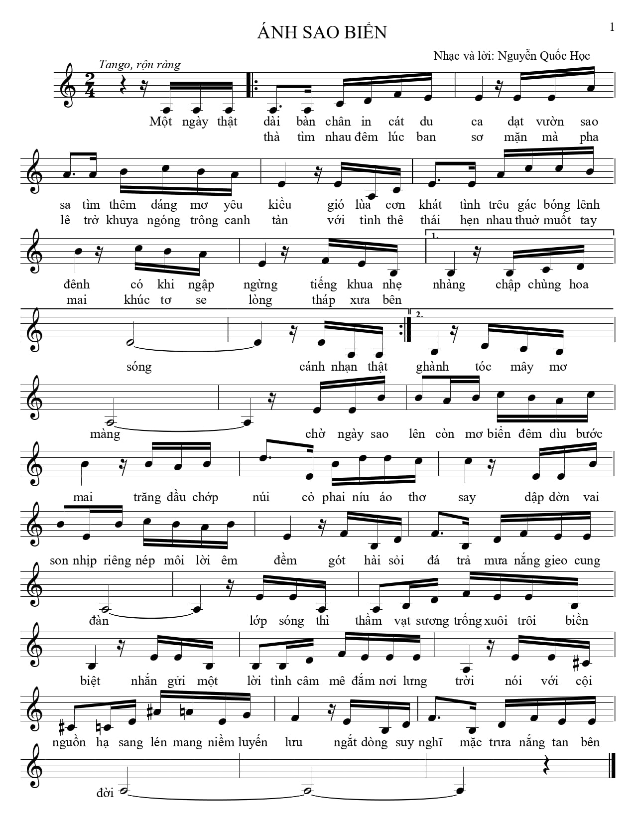 Sheet nhạc Ánh sao biển - Trang 1