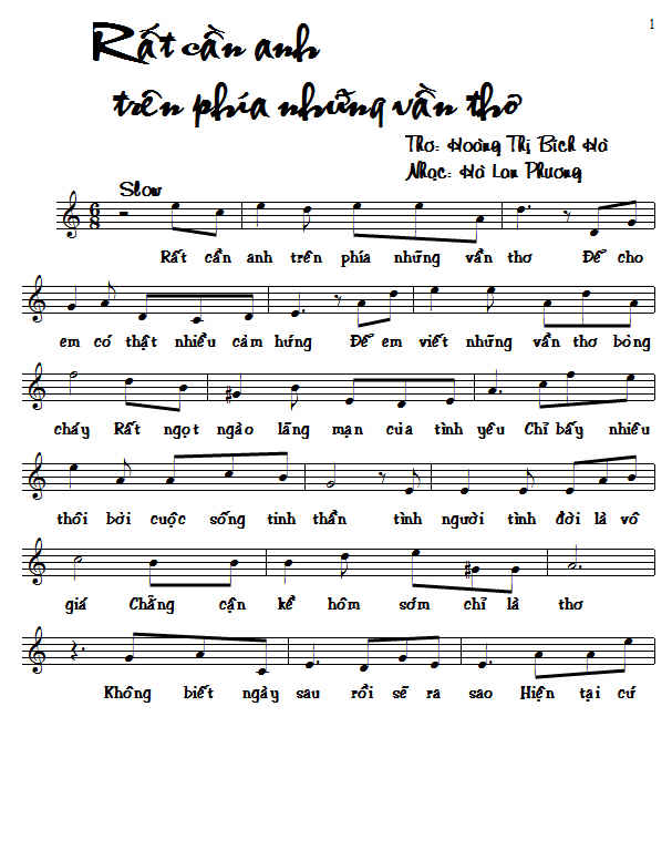 Sheet nhạc Rất cần anh trên phía những vần thơ - Trang 1