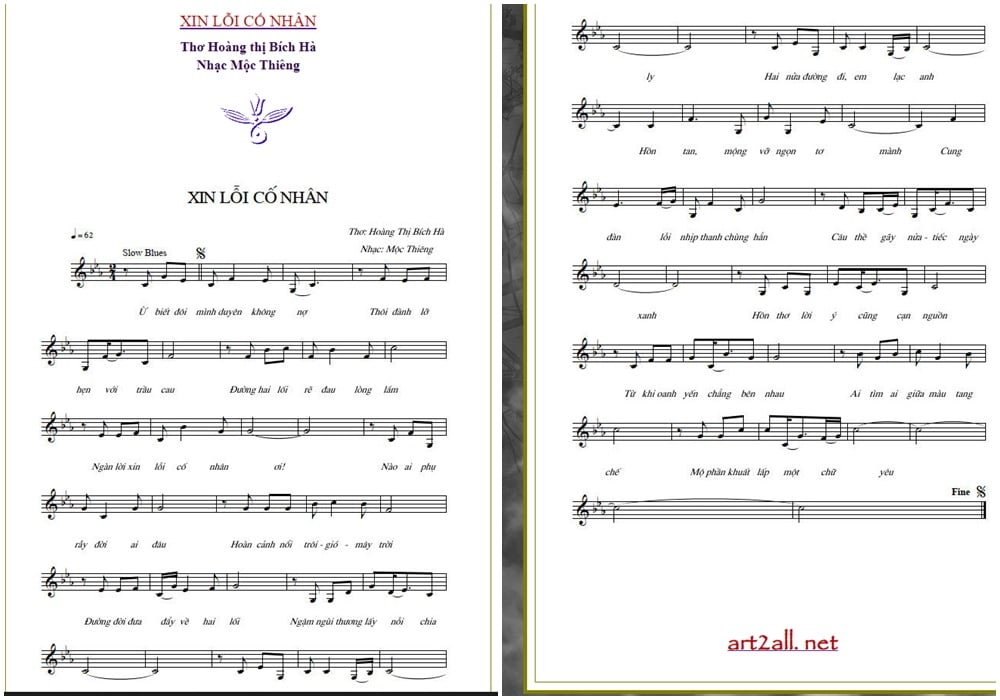 Sheet nhạc Xin lỗi cố nhân - Trang 1